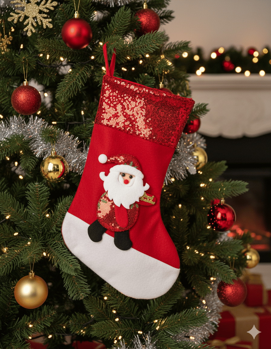 Yılbaşı Çorabı Büyük Pullu Noel Baba .38cm Lüks