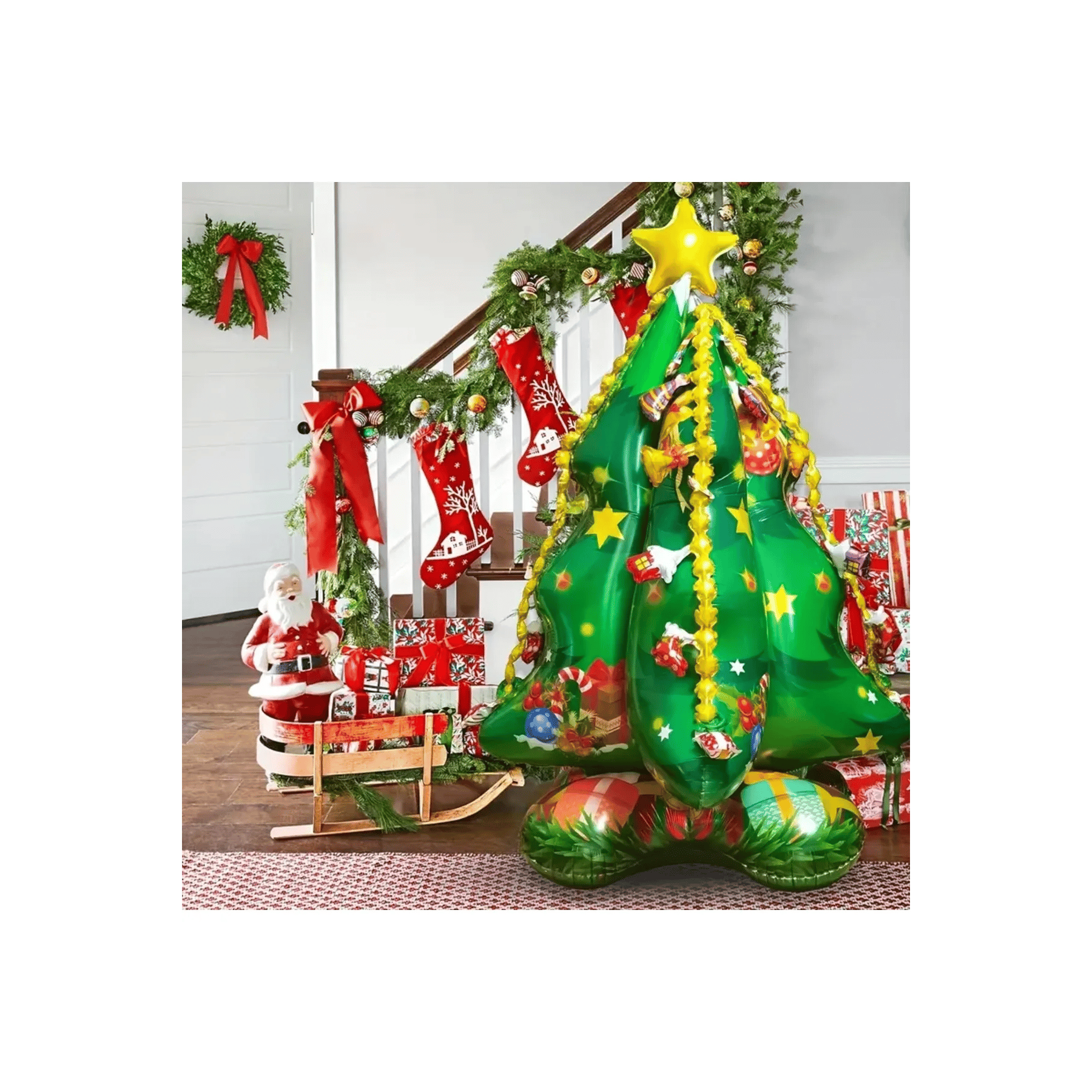 Yılbaşı Folyo Balon Ayaklı Çam Ağacı 150*105cm süs 3d yılbaşı ağacı,folyo 3d yılbaşı ağacı