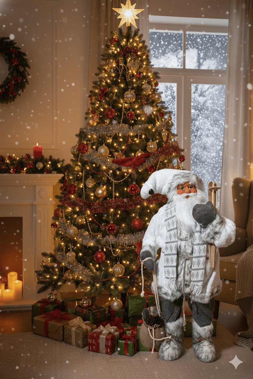 Yılbaşı Noel Baba 100cm  Beyaz Kostümlü Model