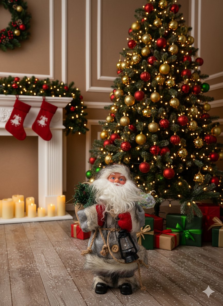 Yılbaşı Noel baba 25 cm Gaz Lambalı Pilli Hareketli Şarkı Söyleyen