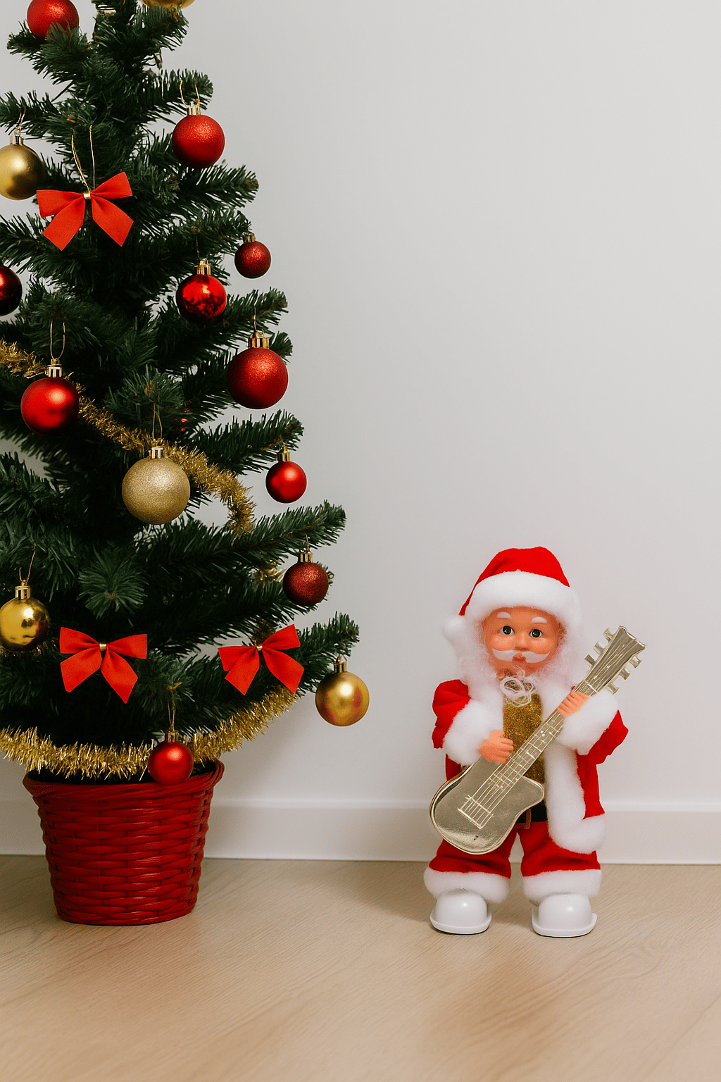 Yılbaşı Noel Baba 25cm Gitarlı Hareketli Pilli Sesli