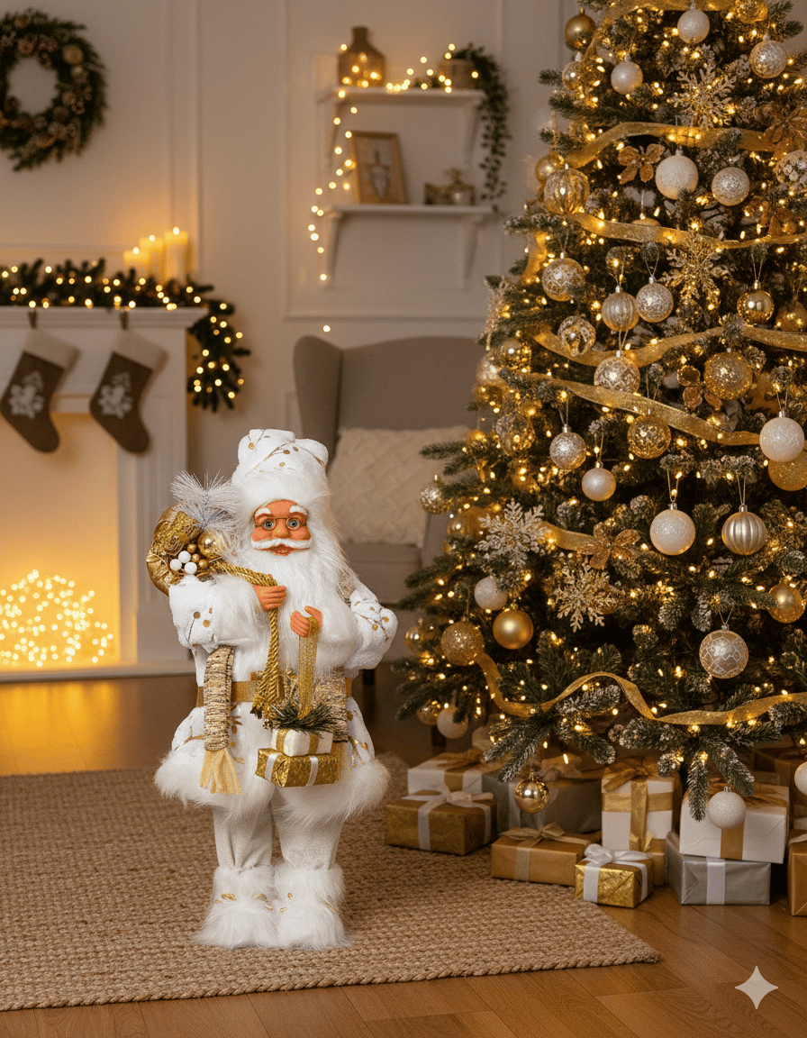 Yılbaşı Noel Baba 60cm Beyaz Hediye Peaketli