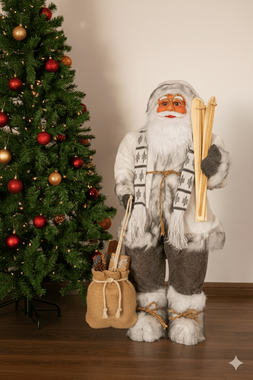 Yılbaşı Noel Baba120cm Beyaz Kostümlü Kayaklı Mod 