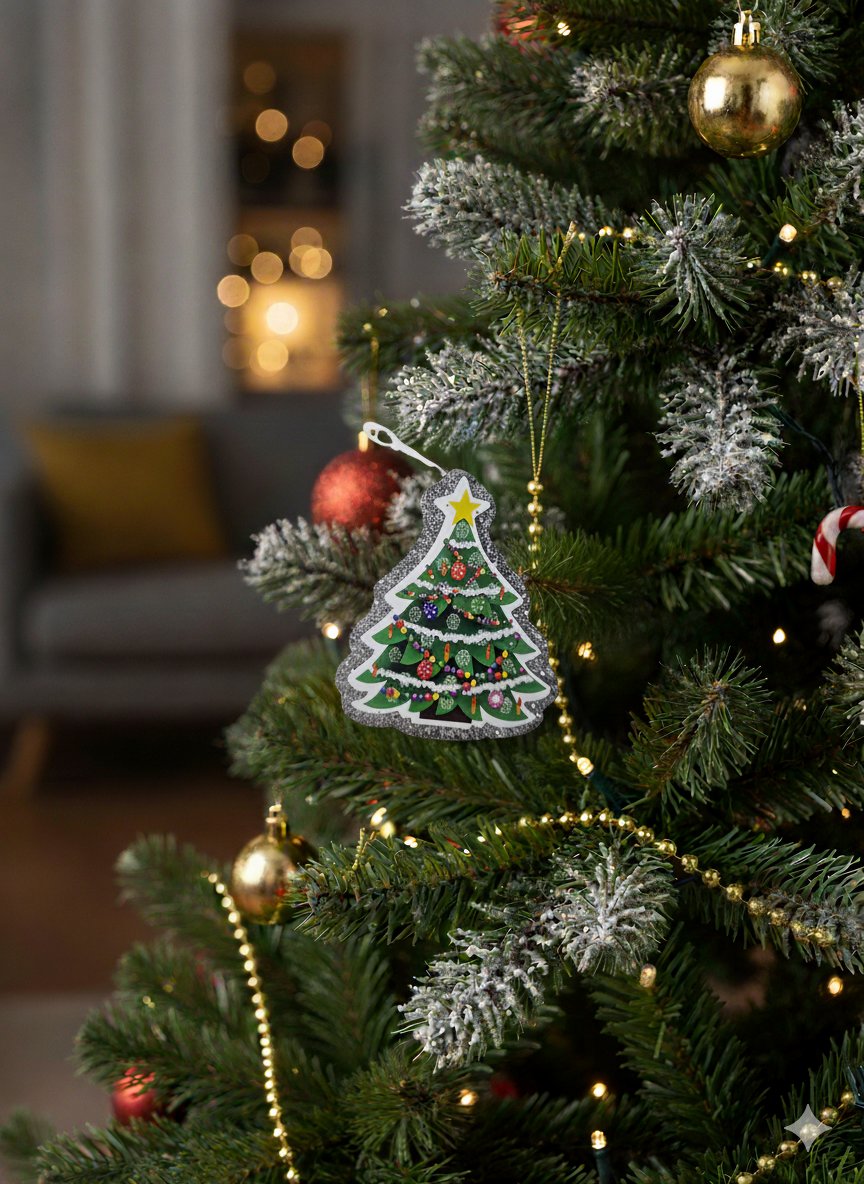 Yılbaşı Simli Çam Ağacı Strafor Süs 10cm 6lı