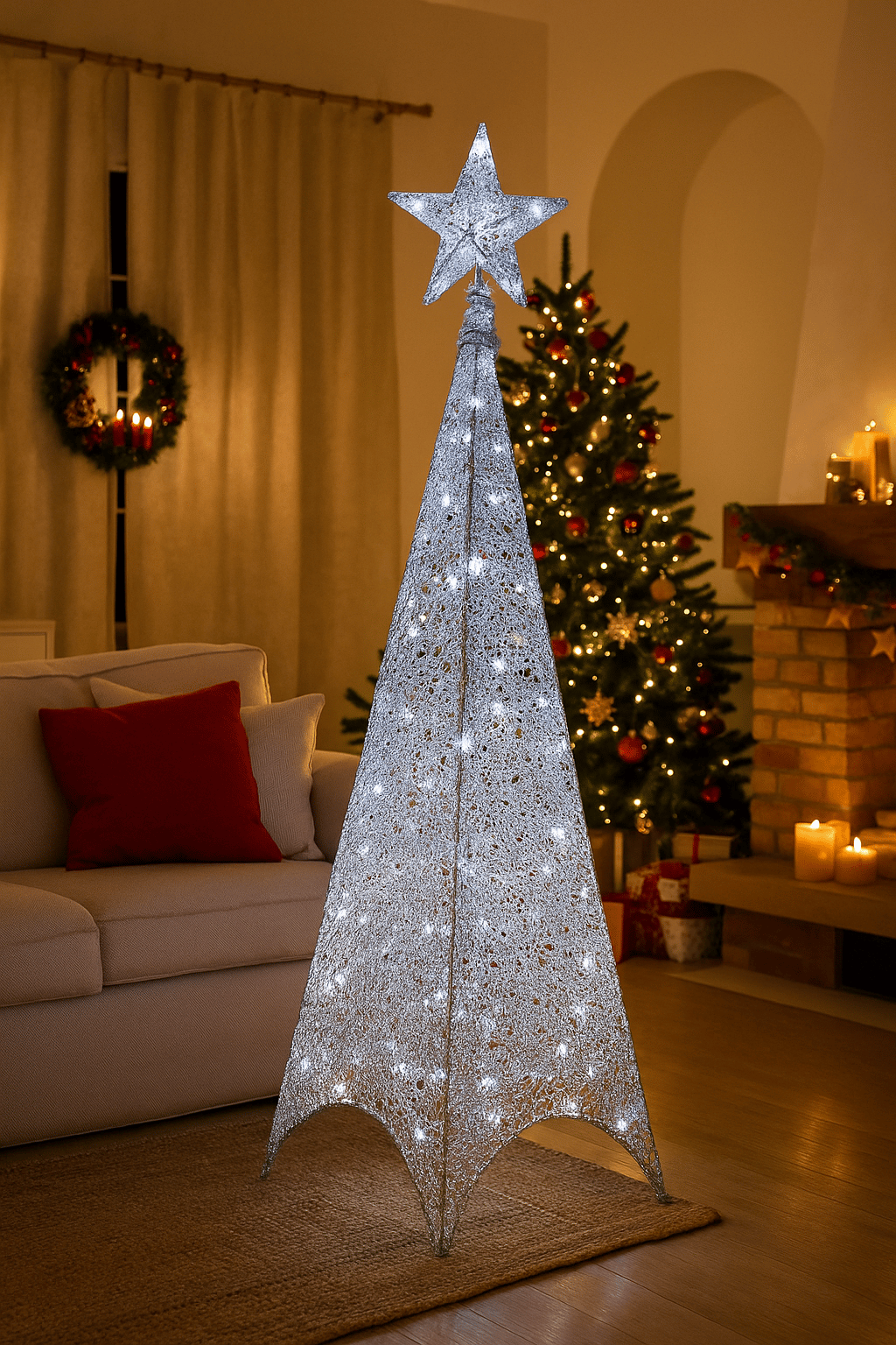 Yılbaşı Tel Kule 150 cm 3 Boyutlu Gümüş