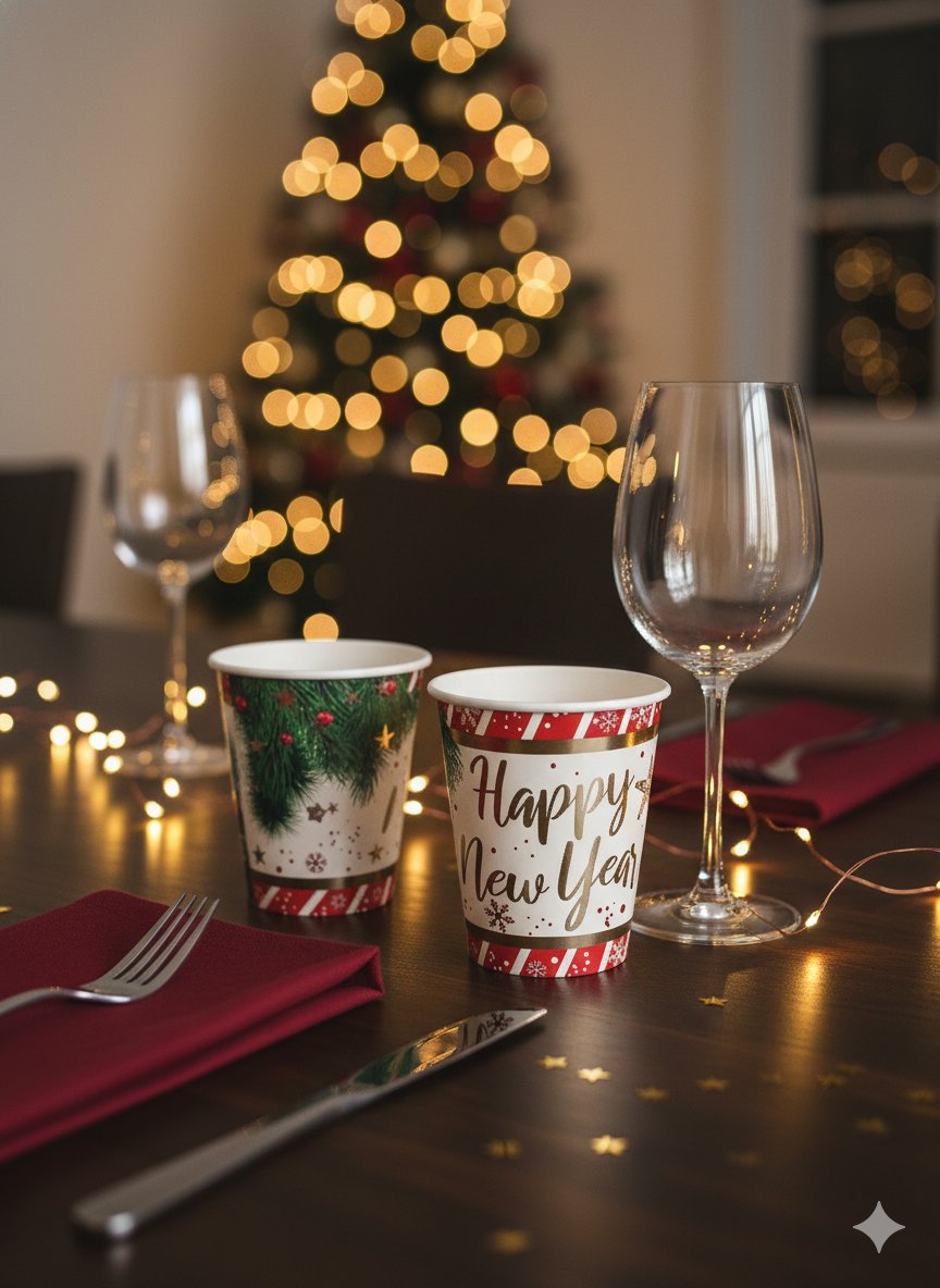 Yılbaşı Temalı Bardak Happy new year Yazılı gold varaklı 6lı Lüks Yılbaşı Bardağı