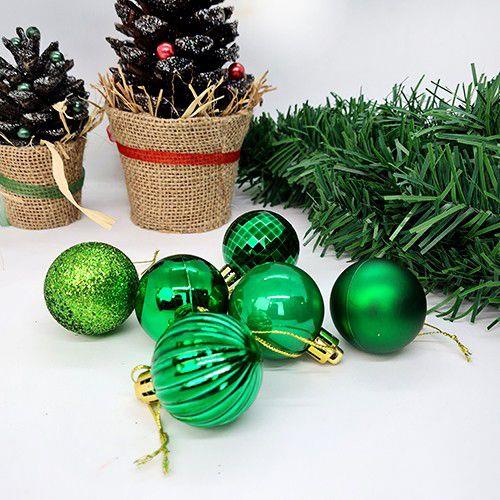 Yılbaşı Top Süs YEŞİL 4cm 6LI karışık türler
