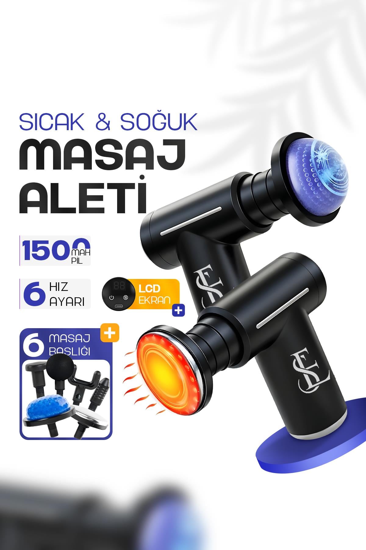 AMG22 Sıcak Soğuk Titreşimli Masaj Aleti – LCD Ekranlı, 6 Başlıklı, 6 Kademeli, Type-C Şarjlı