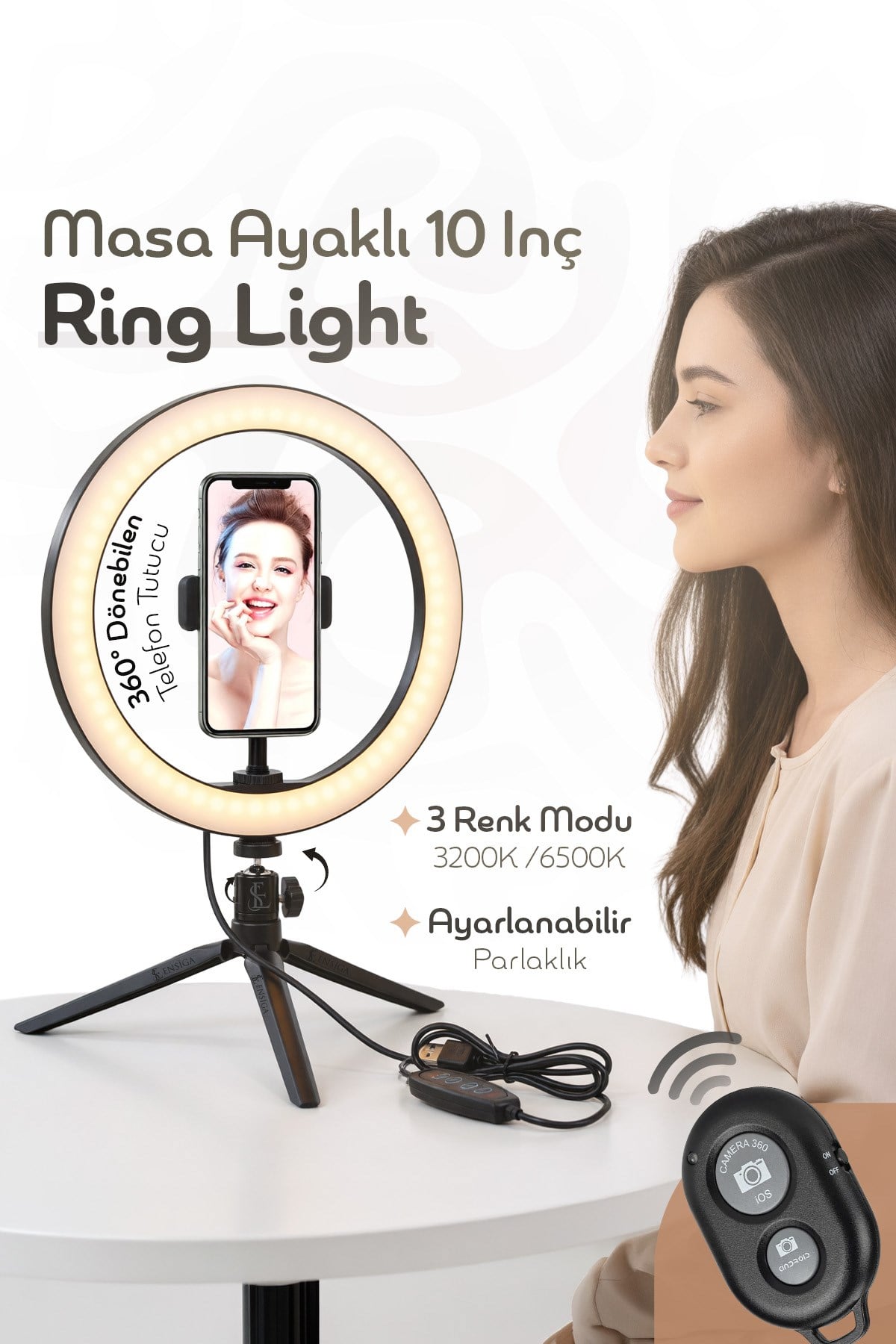 Bluetooth Kumandalı Masa Ayaklı 10 Inç Led Ring Lıght Influencer Youtuber Tiktok Makyaj Işığı