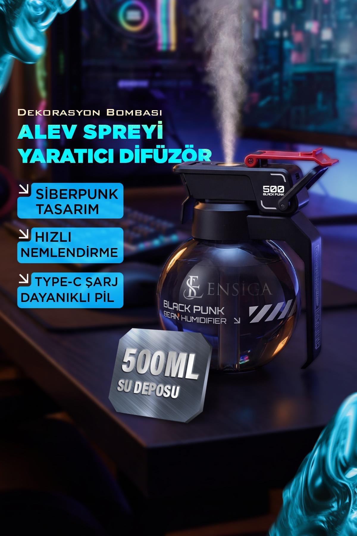 Cyberpunk E-spor Masaüstü Dekorasyon Bombası Nemlendirici Alev Spreyi Yaratıcı Difüzör