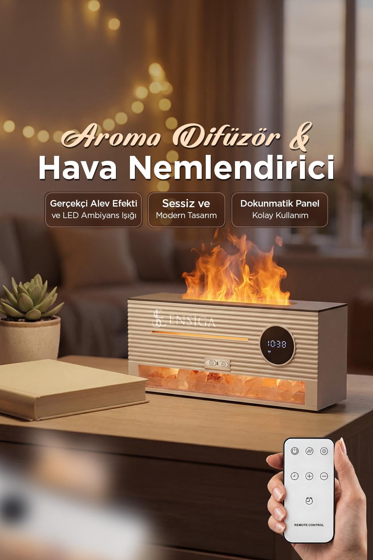 LED Alev Efektli Ultrasonik Hava Nemlendirici & Aroma Difüzör