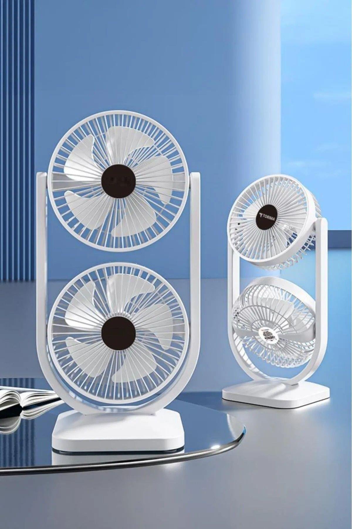 Mini Fan | Taşınabilir Çift Başlıklı Sessiz Vantilatör | Type-C Girişli, 3 Kademel
