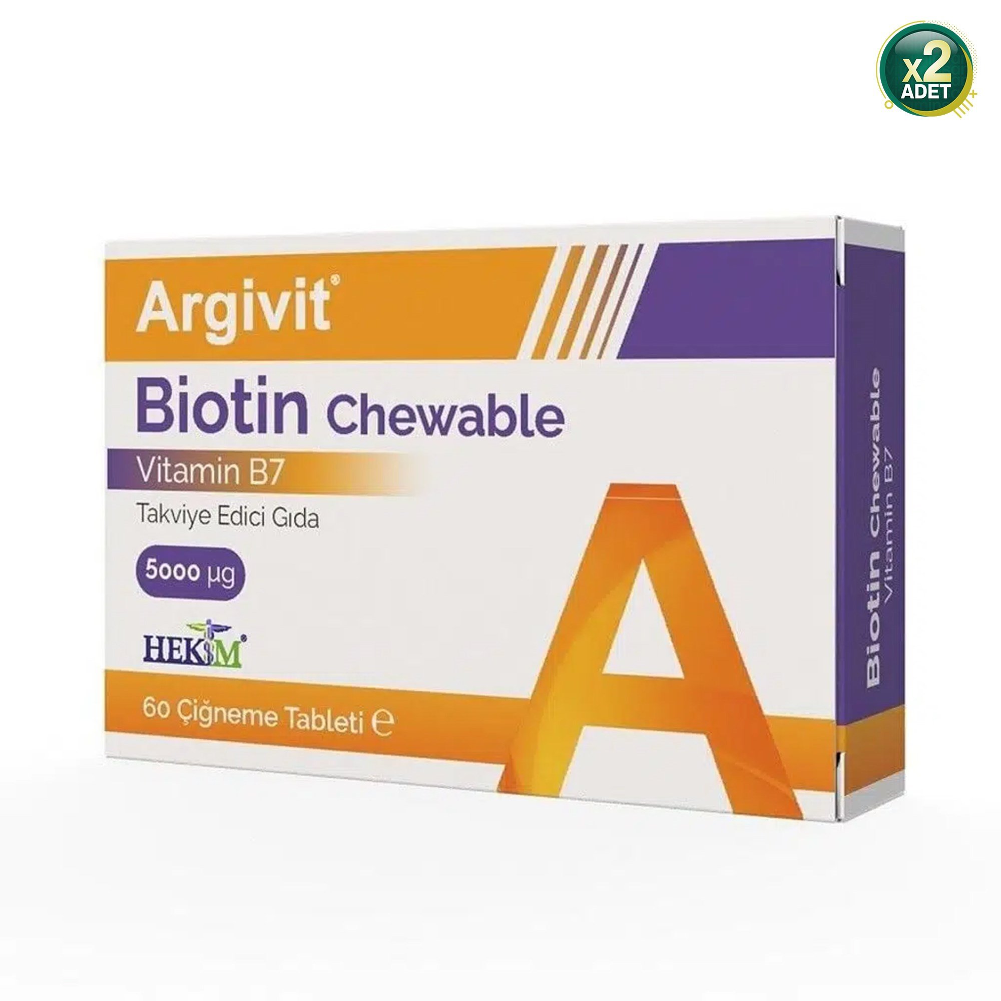 Argivit Biotin Chewable B7 Vitamini Içeren Takviye Edici Gıda 60 Çiğneme Tableti 2 Adet