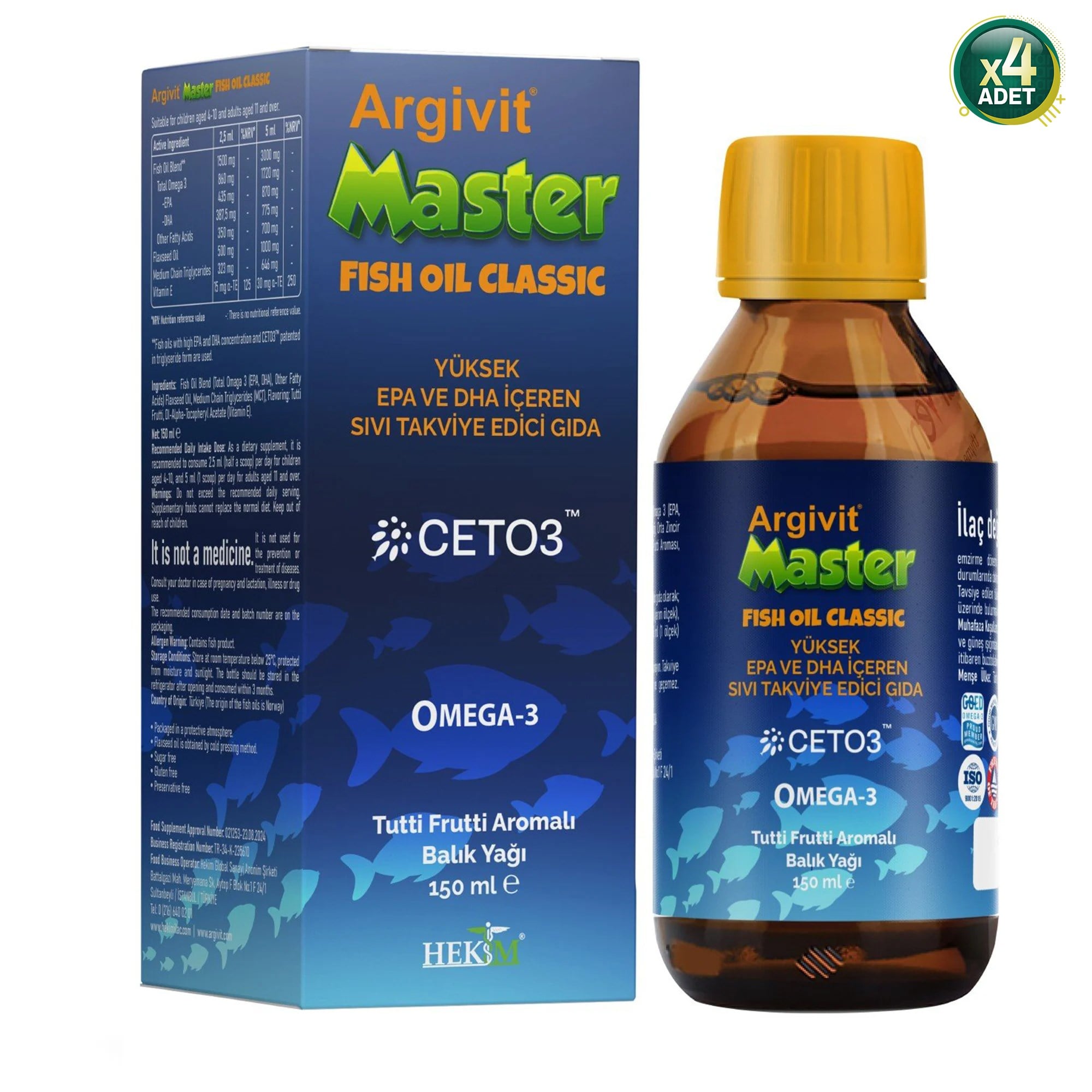 Argivit Master Fish Oil Classic Balık Yağı 150 ml 4 Adet
