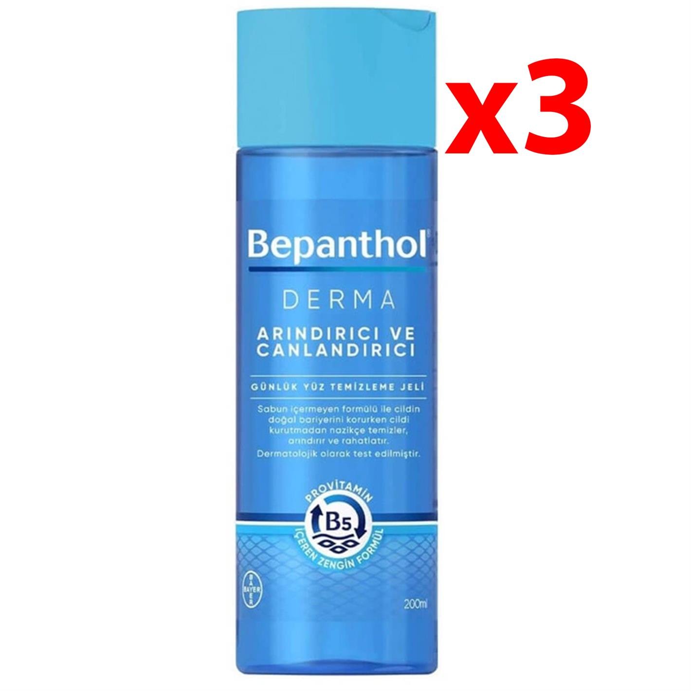 Bepanthol Derma Arındırıcı ve Canlandırıcı Yüz Temizleme Jeli 200 ml 3 Adet