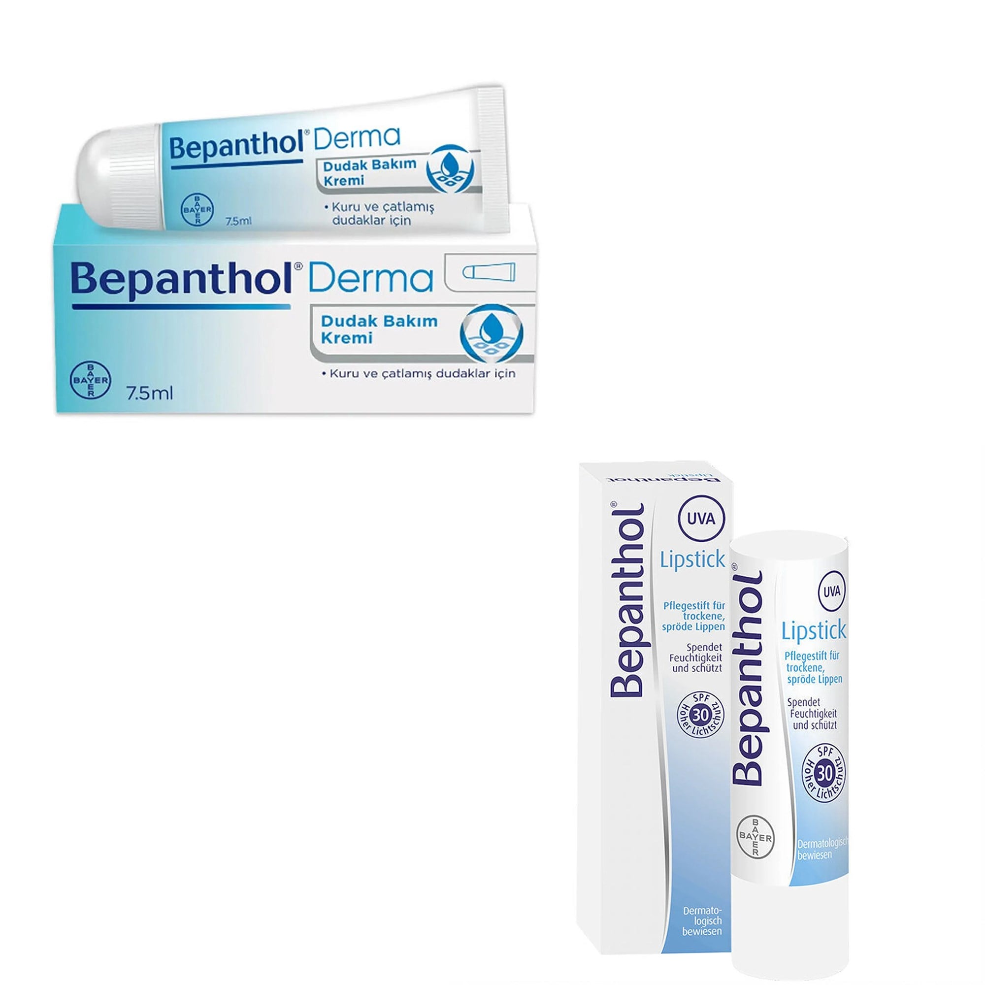 Bepanthol Dudak Bakım Kremi 7.5ml + Bepanthol Güneş Koruyucu Dudak Krem 4,5 gr
