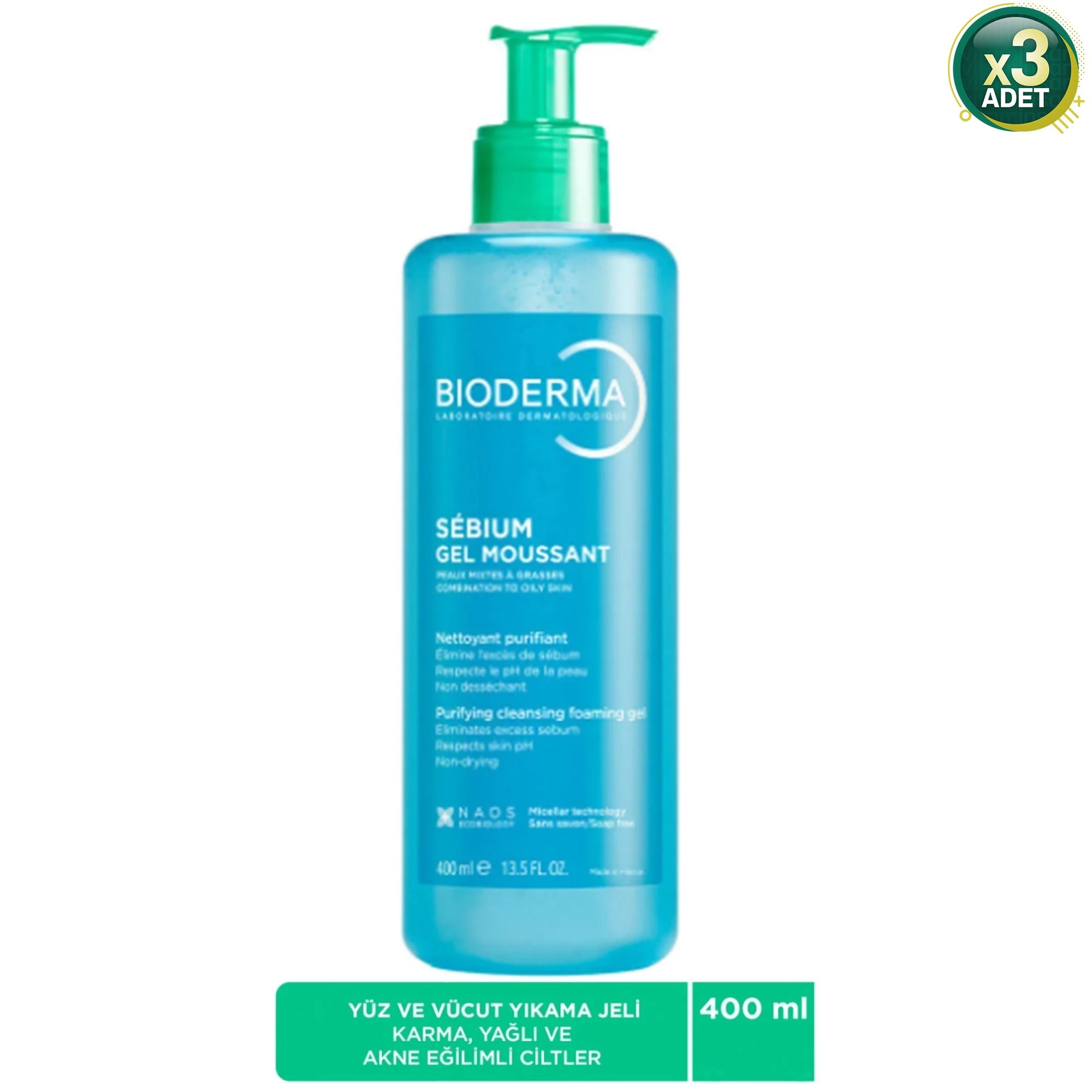 Bioderma Sebium Foaming Gel 400 ml 3 Adet