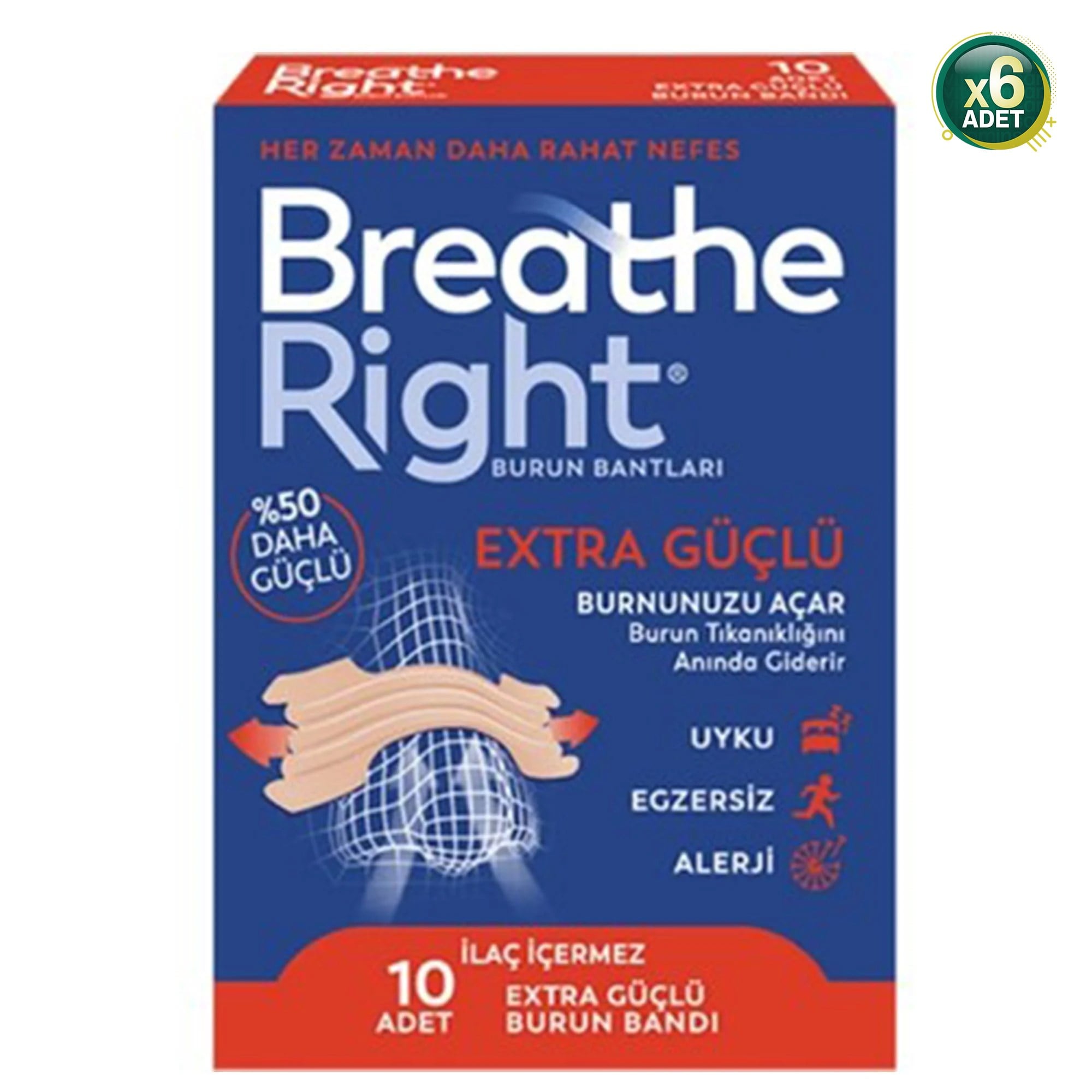 Breathe Right Extra Standart Boy 10'lu 6 Paket Burun Bandı