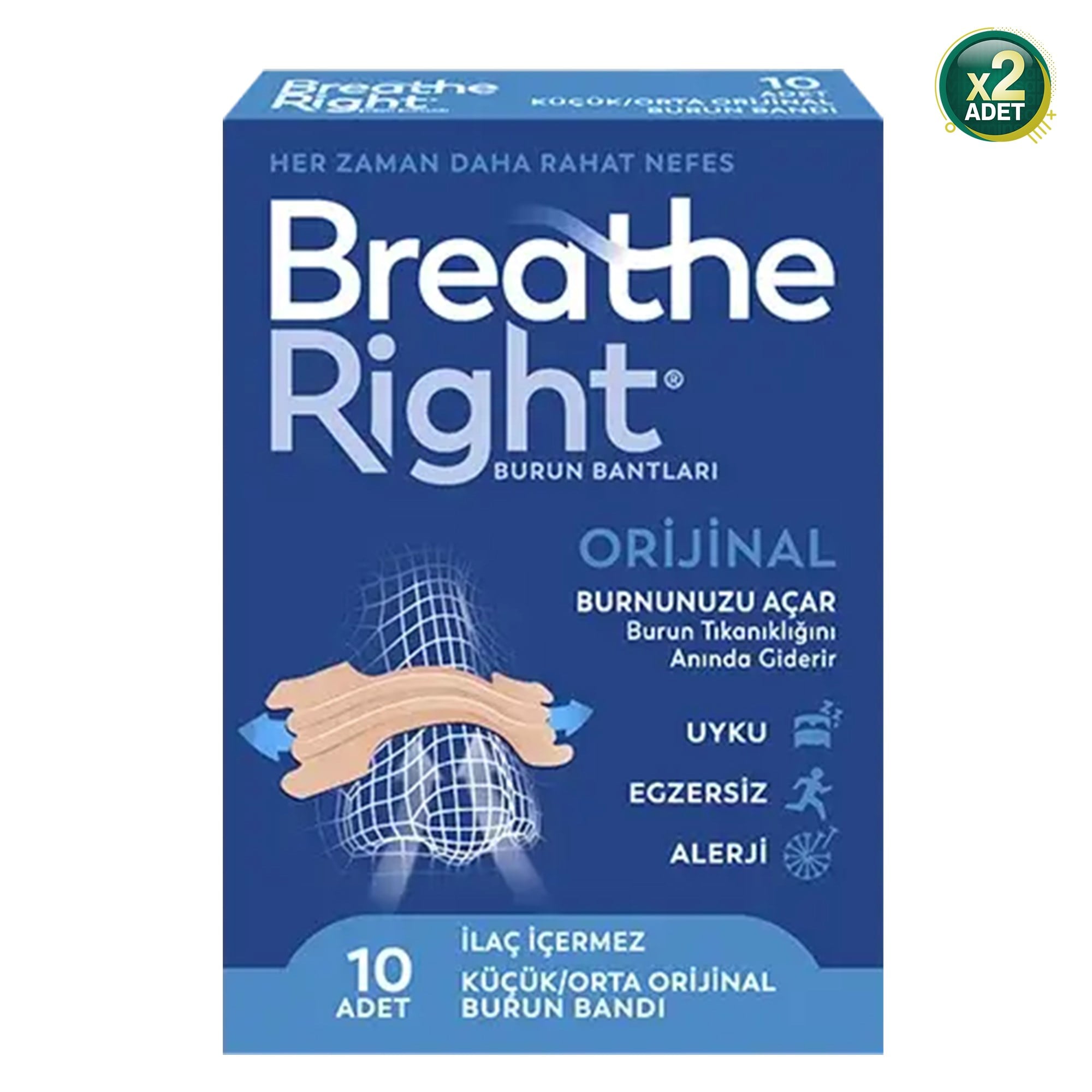 Breathe Right Orijinal Küçük - Orta Boy 10'lu 2 Adet Burun Bandı
