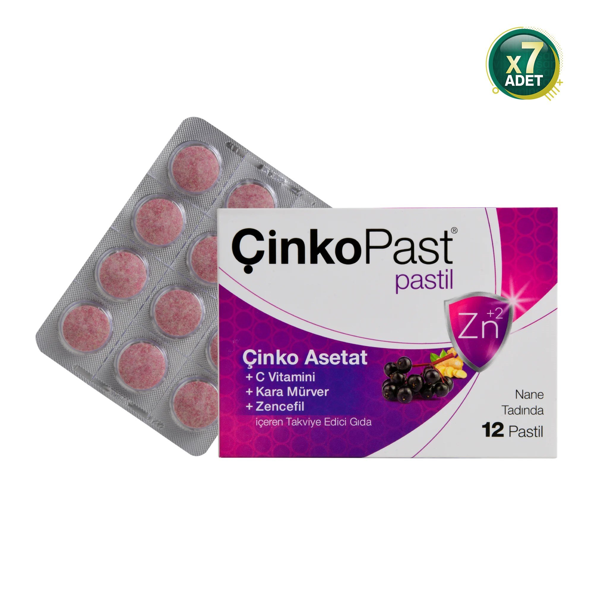 Çinkopast Nane Zencefil Kara Mürver Pastil 12 li 7 Adet