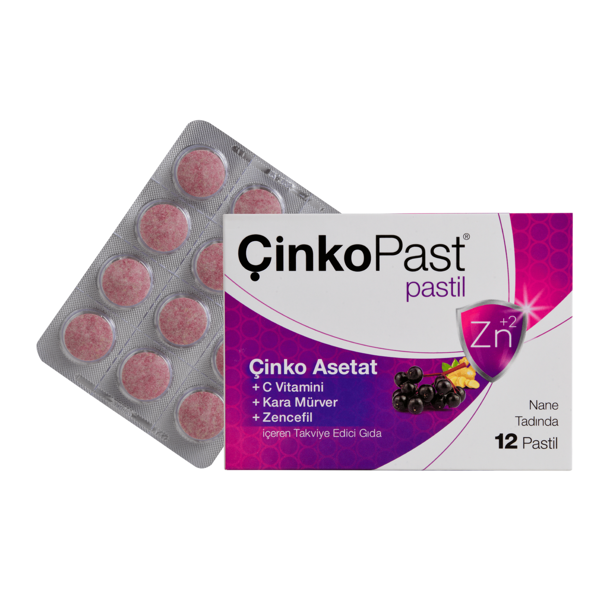 Çinkopast Nane Zencefil Kara Mürver Pastil 12 li