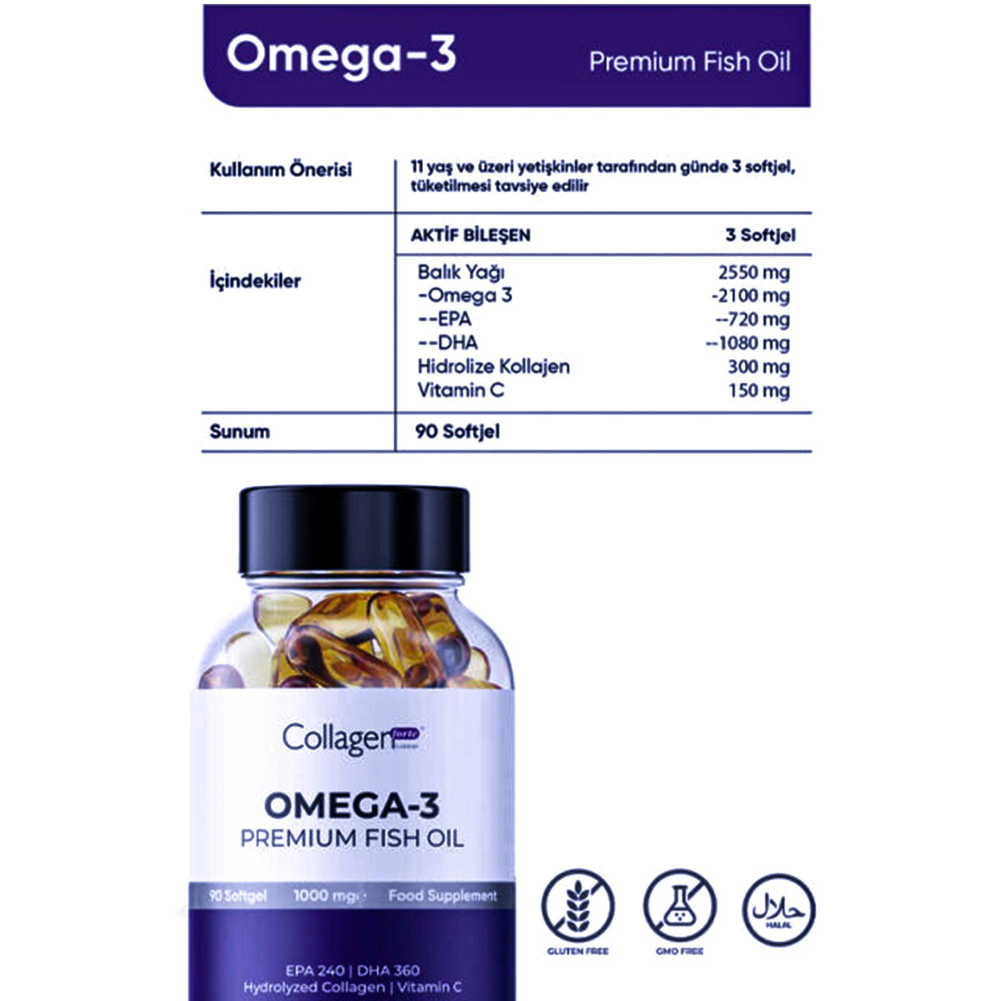 Collagen Forte Platinum Omega 3 Premium 1000 mg 90 Kapsül