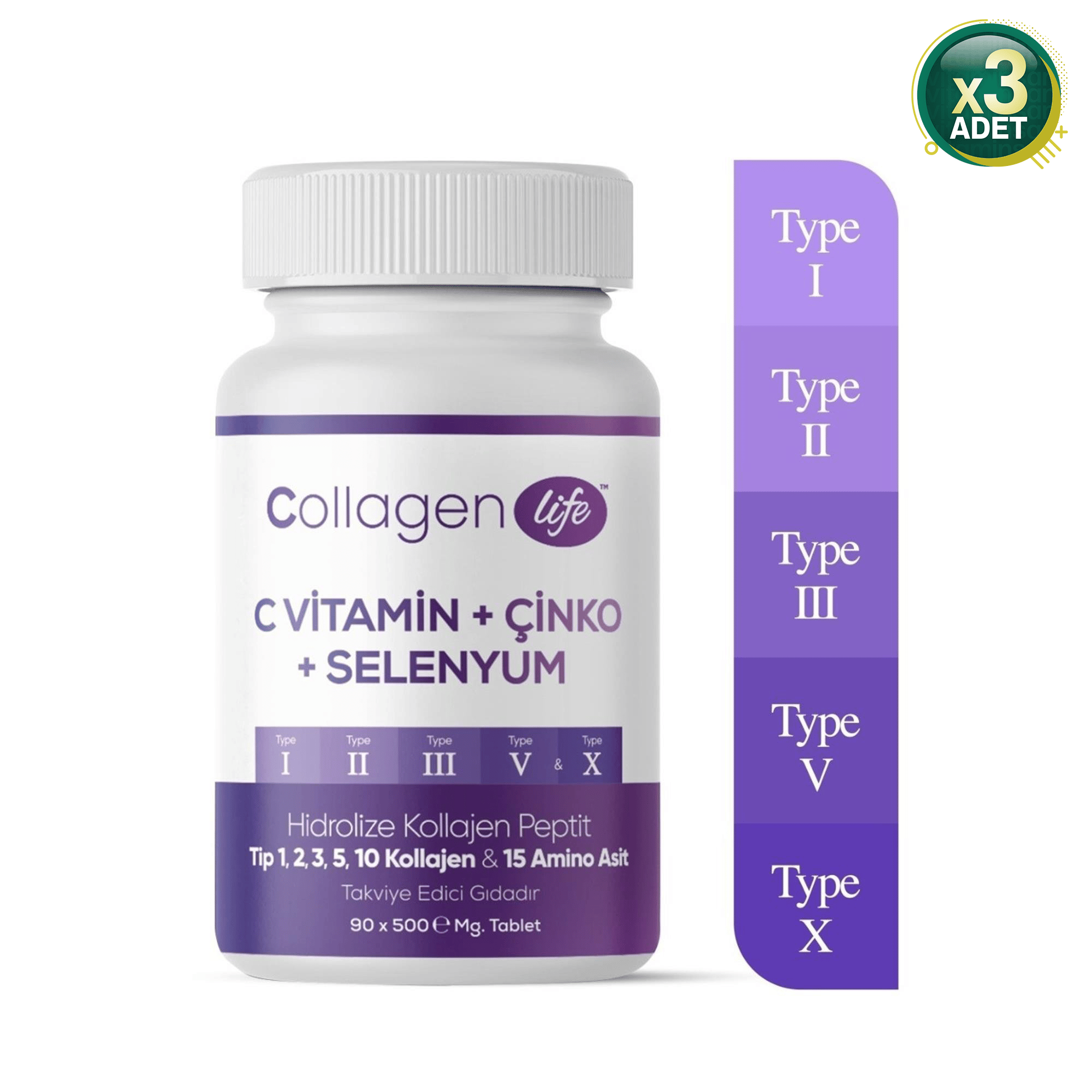 Collagen Life Pro C Vitamin Çinko Selenyum 500 mg 90 Tablet 3 Adet
