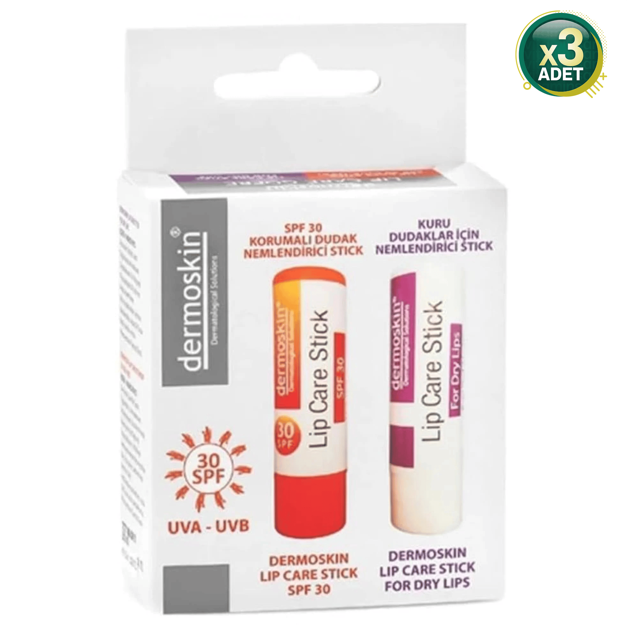 Dermoskin Dudak Nemlendirici Stick Spf 30 Hediyeli Paket 1 Paket (1 X 3.5 Ml) (3 paketi)