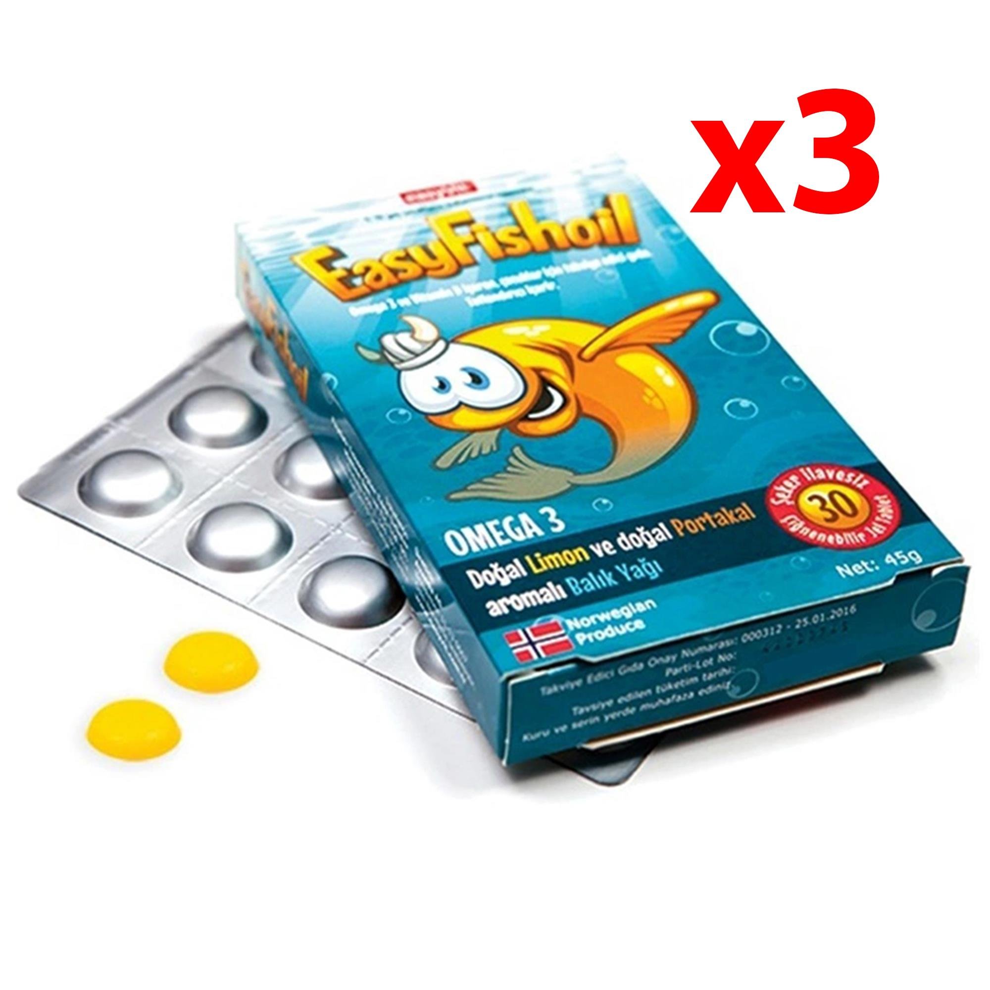 EasyVit EasyFishoil Omega 3 Kids Çiğnenebilir 30 Tablet 3 Adet