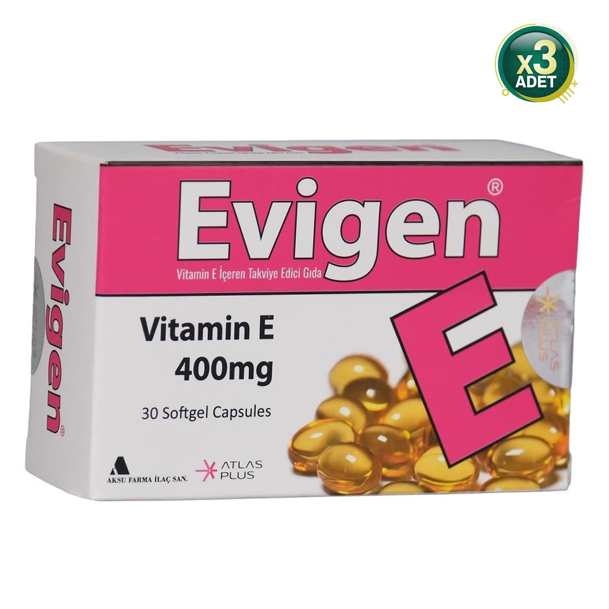 Evigen Vitamin E 400 mg 30 Softjel Kapsül 3 Adet