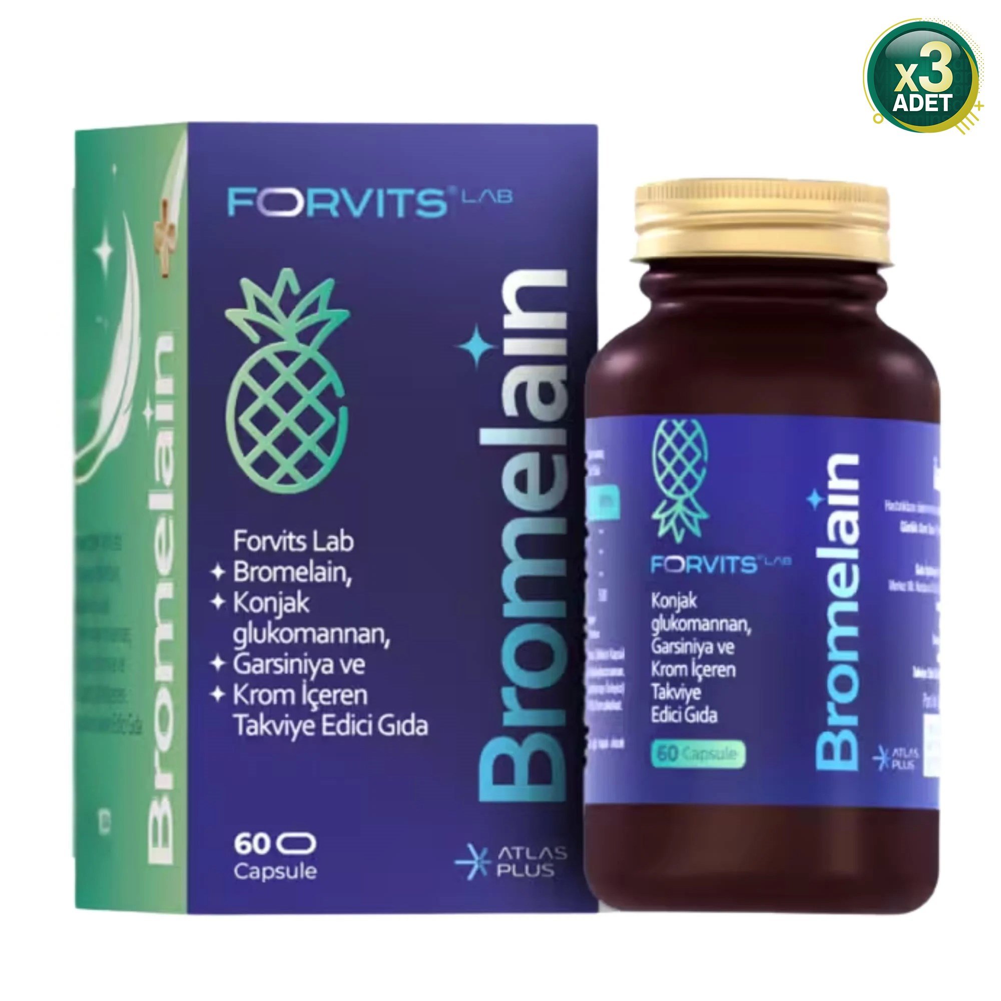 Forvits Lab Bromelain 60 Kapsü x 3 Kutu