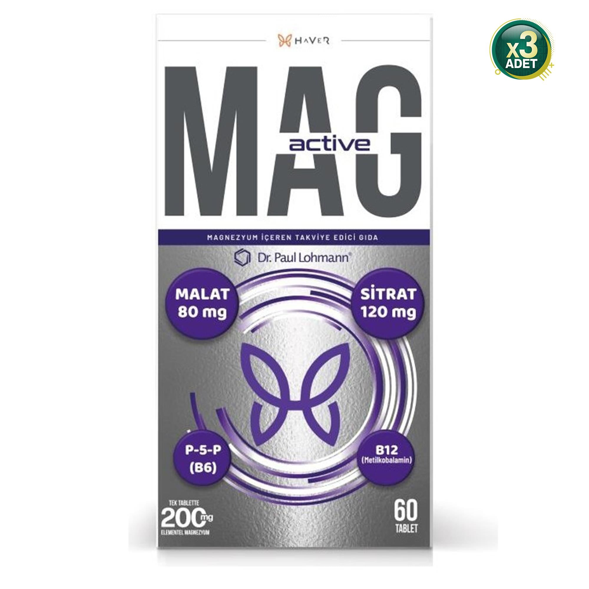 Haver Mag-Active 60 Tablet - 3 Adet (180 Tablet)