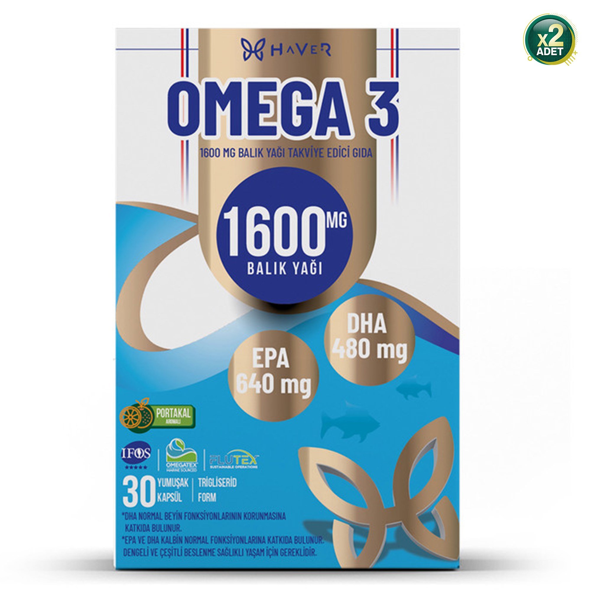 Haver Omega 3 1600 mg Balık Yağı 30 Kapsül 2 Paket