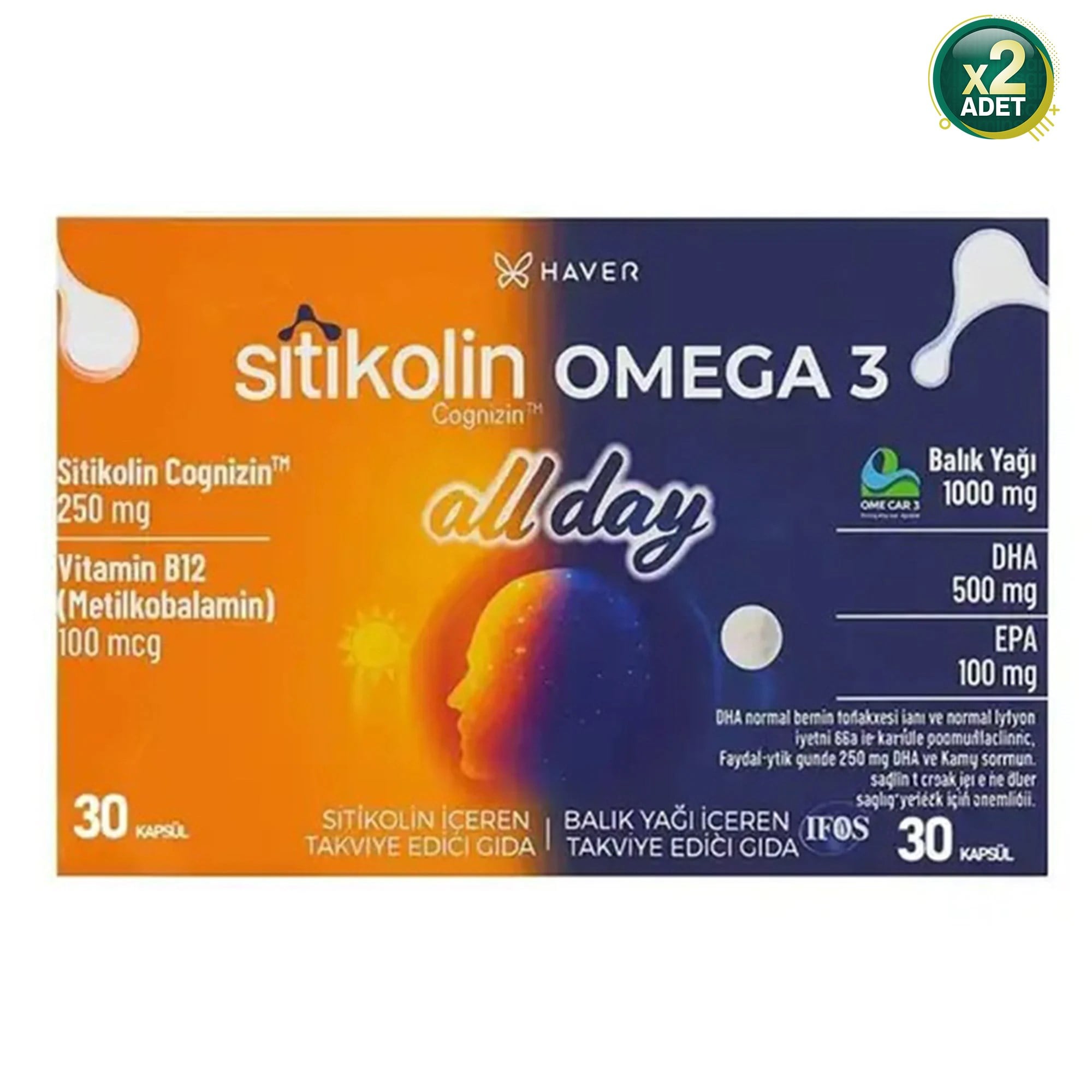 Haver Sitikolin Omega 3 All Day 60 Yumuşak Kapsül 2 Adet