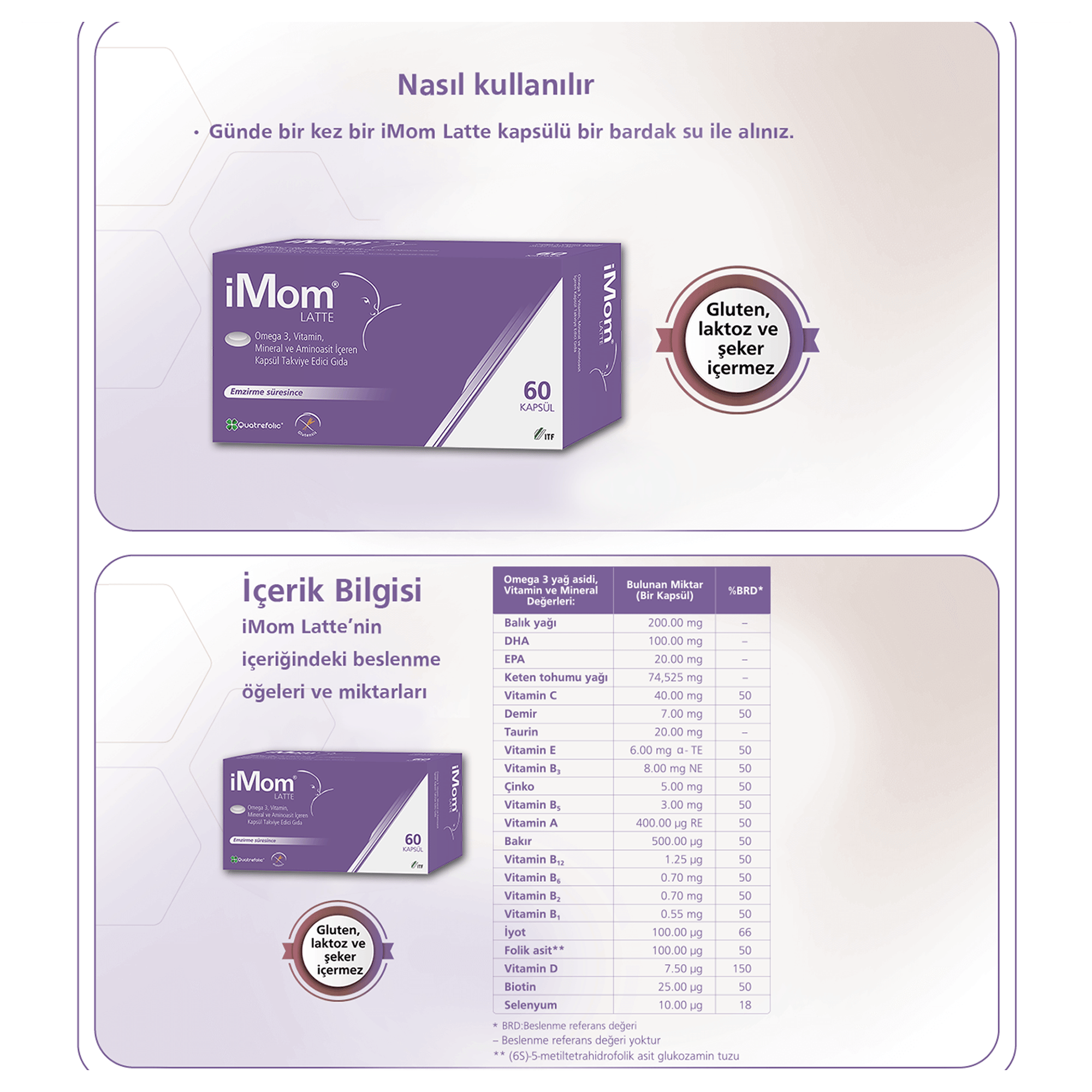 iMom Latte Omega 3 Takviye Edici Gıda 60 Kapsül 2 Adet