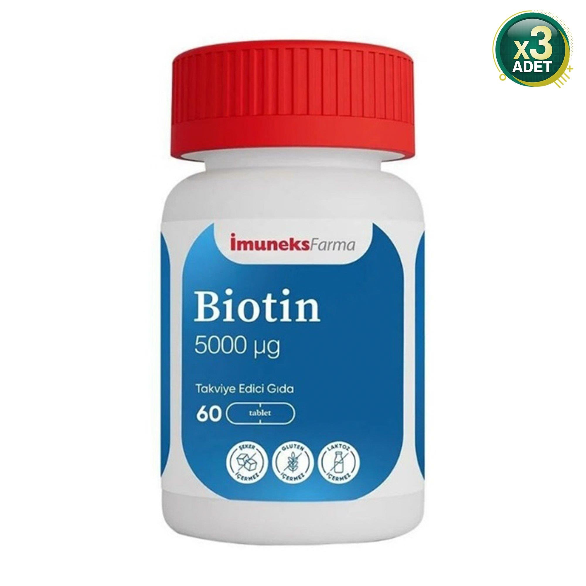 Imuneks Farma Biotin 5000 Μg Içeren Takviye Edici Gıda 60 Tablet x 3 Adet