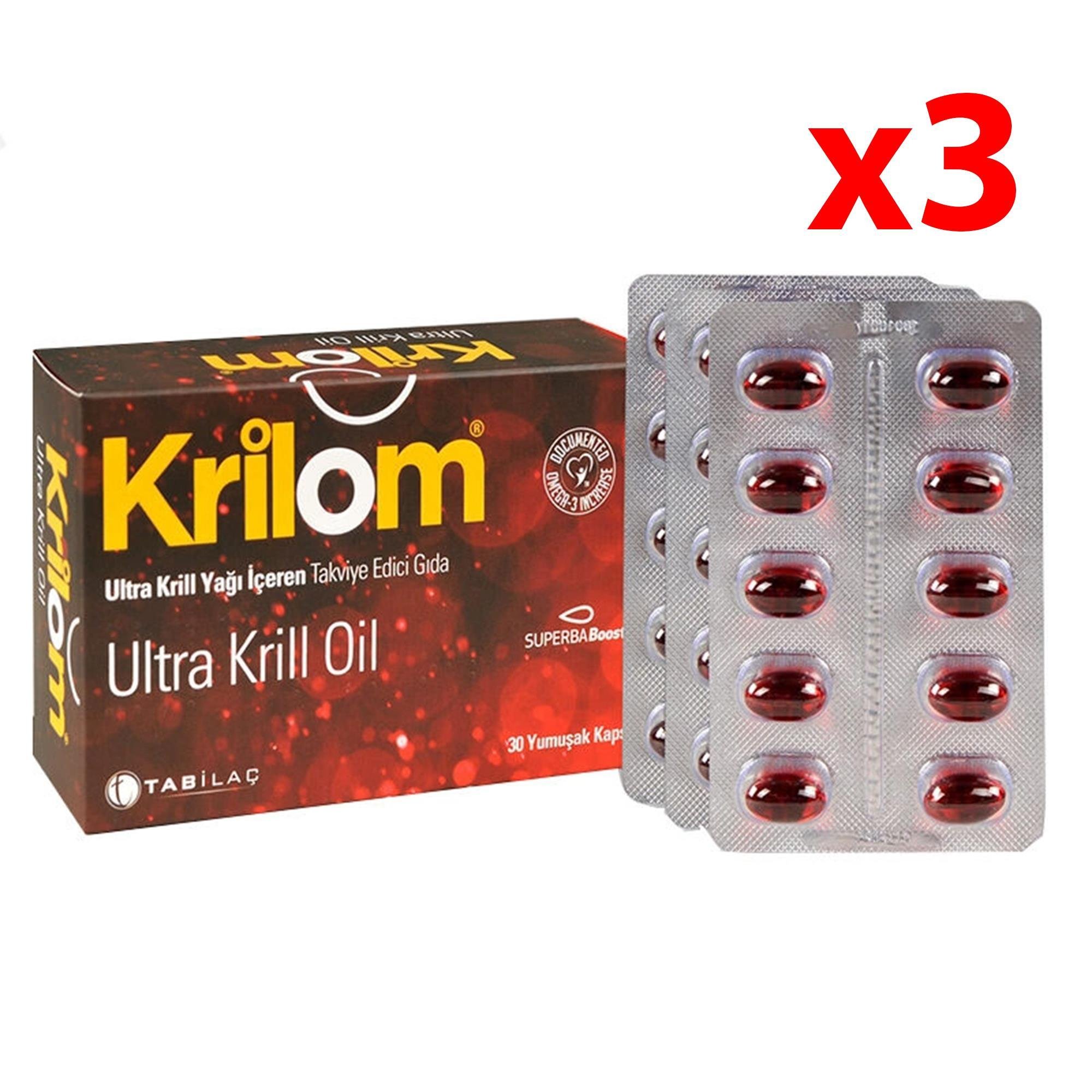 Krilom Ultra Krill Oil Takviye Edici Gıda 30 Yumuşak Kapsül 3 Adet