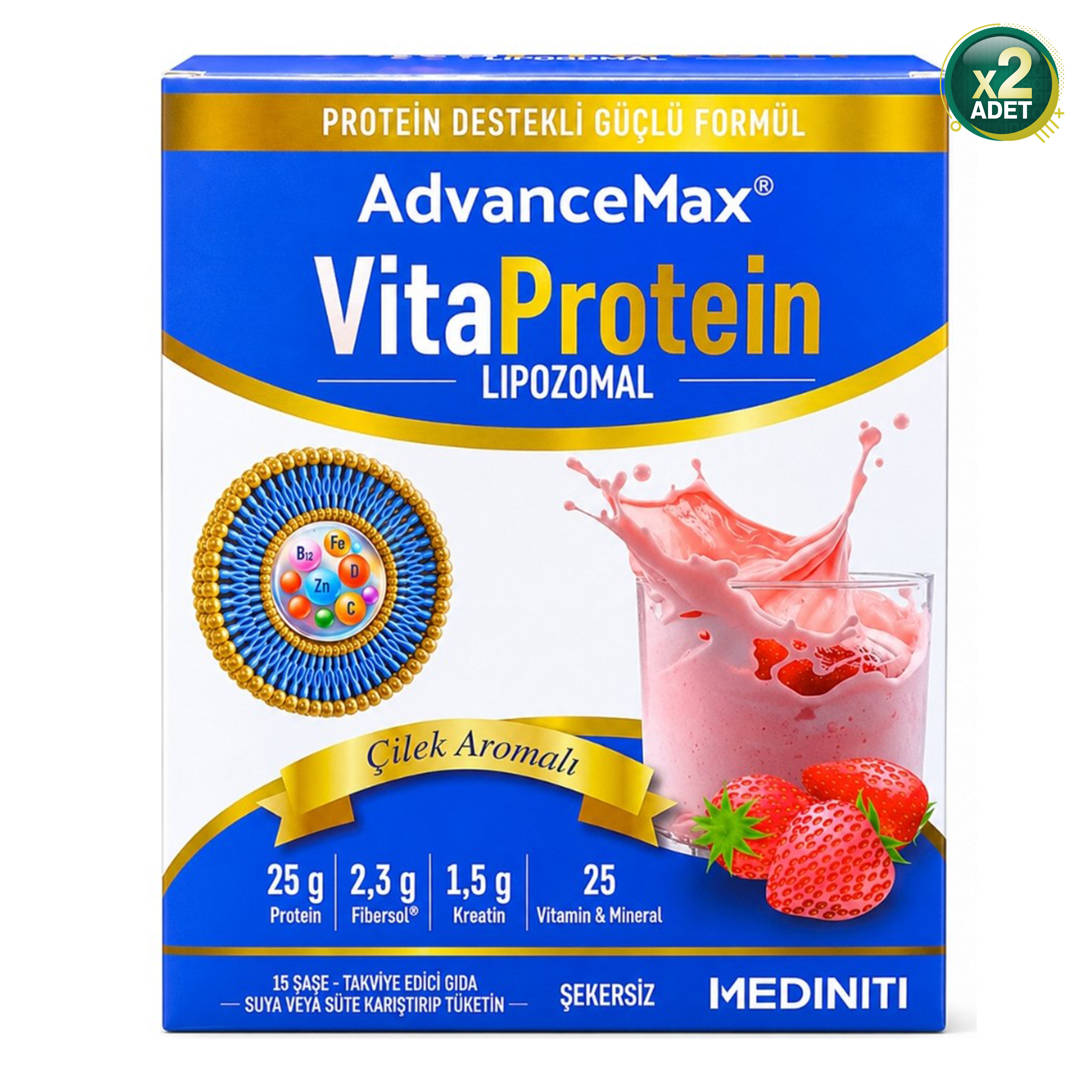 Mediniti Advancemax Lipozomal VitaProtein 15 Saşe 2'li Paket
