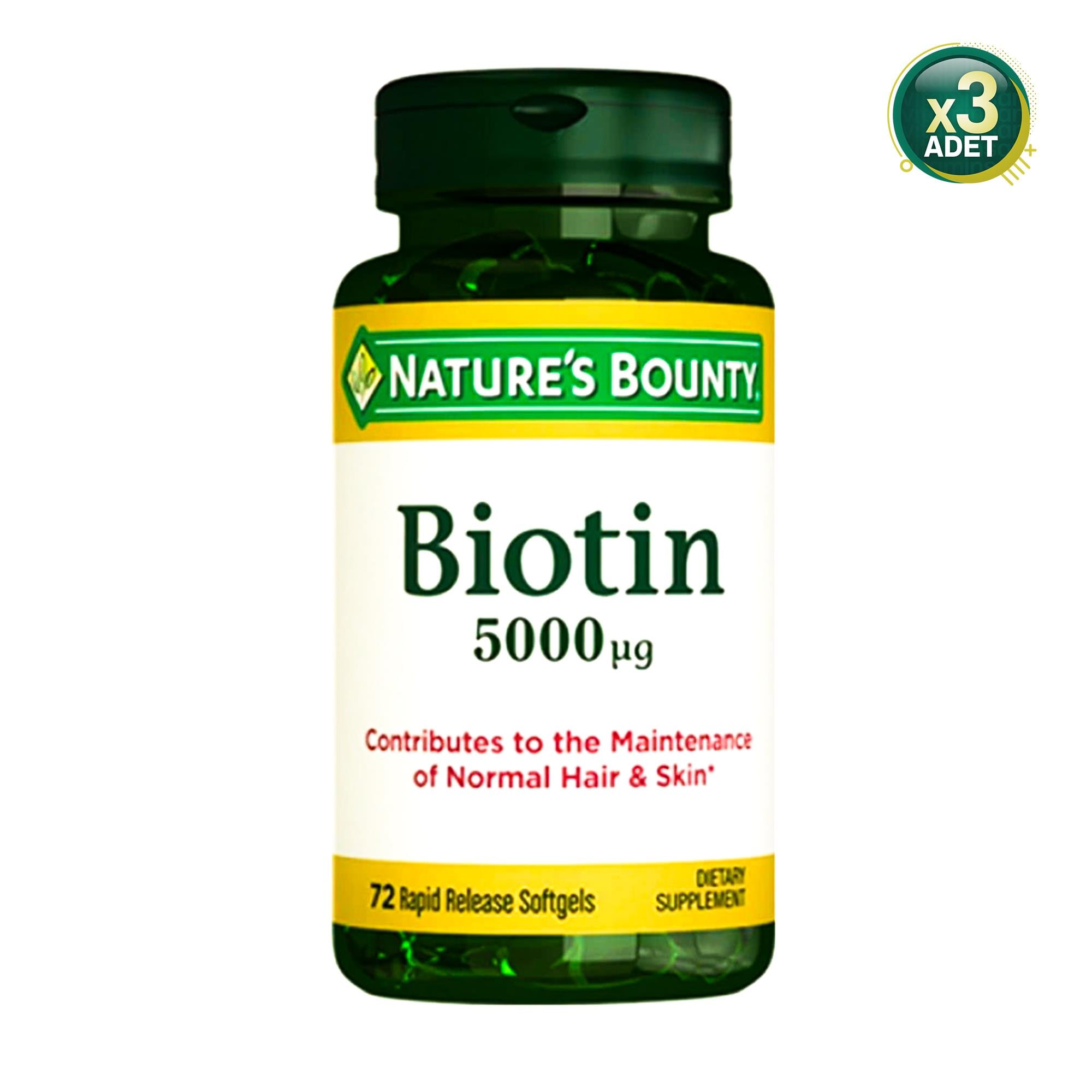 Natures Bounty Biotin 5000 mcg Takviye Edici Gıda 72 Kapsül 3 Adet