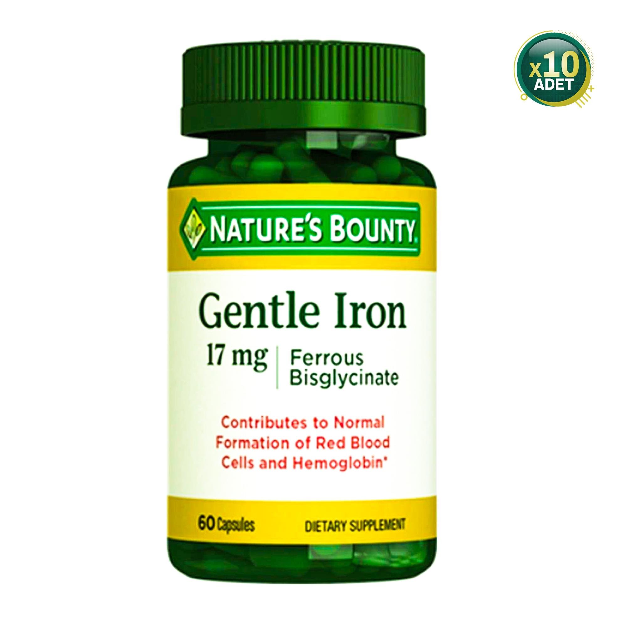 Nature's Bounty Gentle Iron 17 mg 60 Kapsül 10 Adet