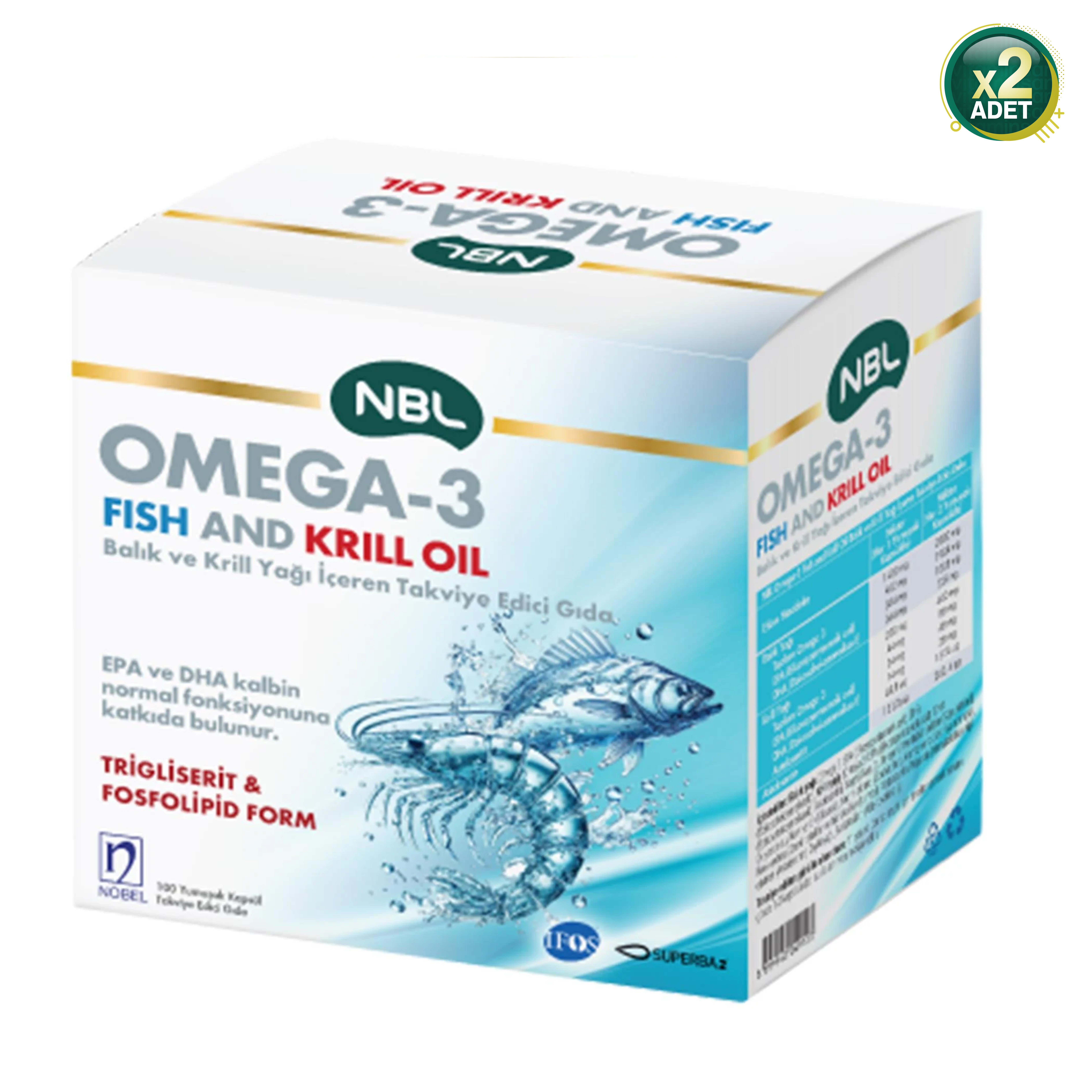 NBL Omega 3 Fish/Krill Oil 100 Kapsül 2'li Paket