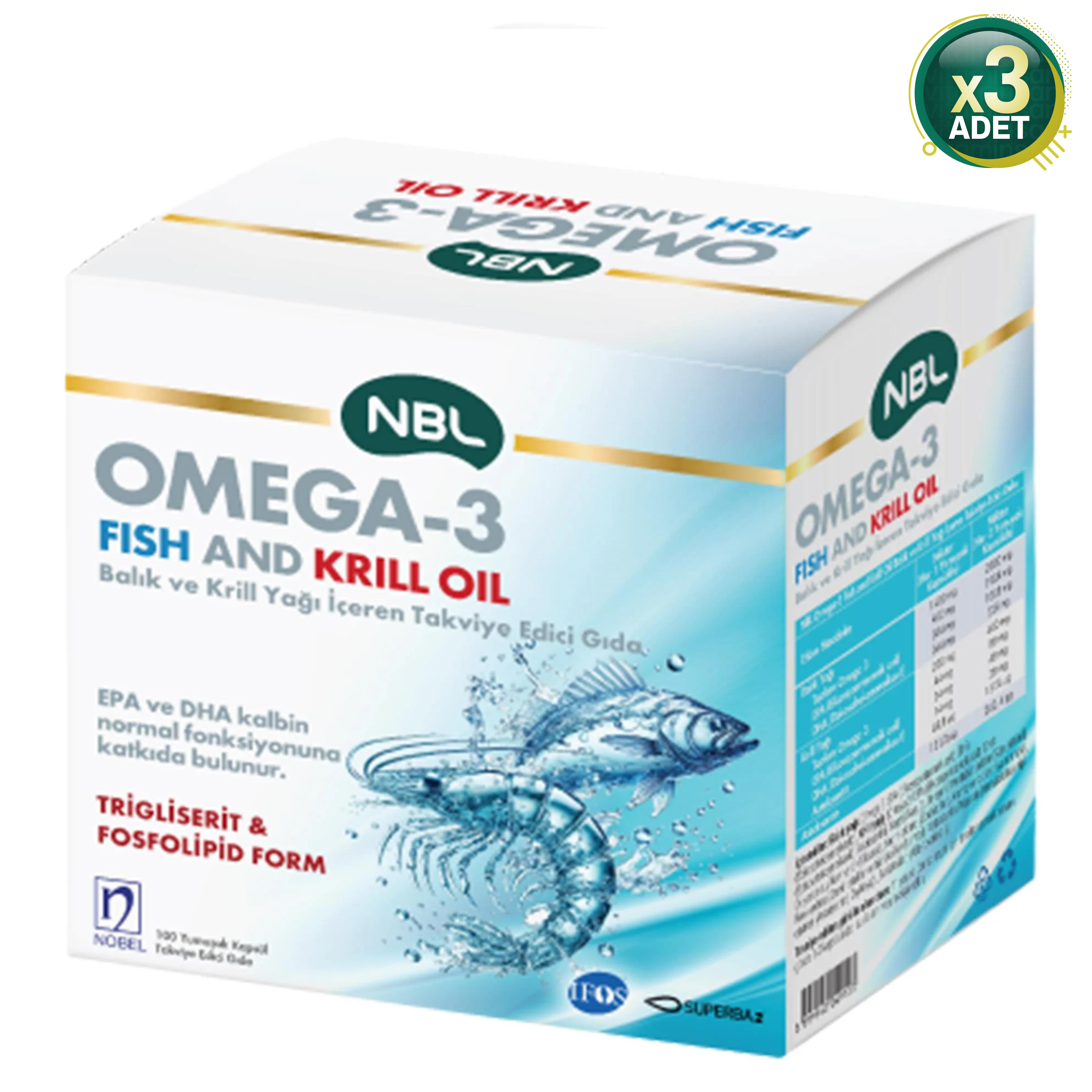 NBL Omega 3 Fish/Krill Oil 100 Kapsül 3 Adet