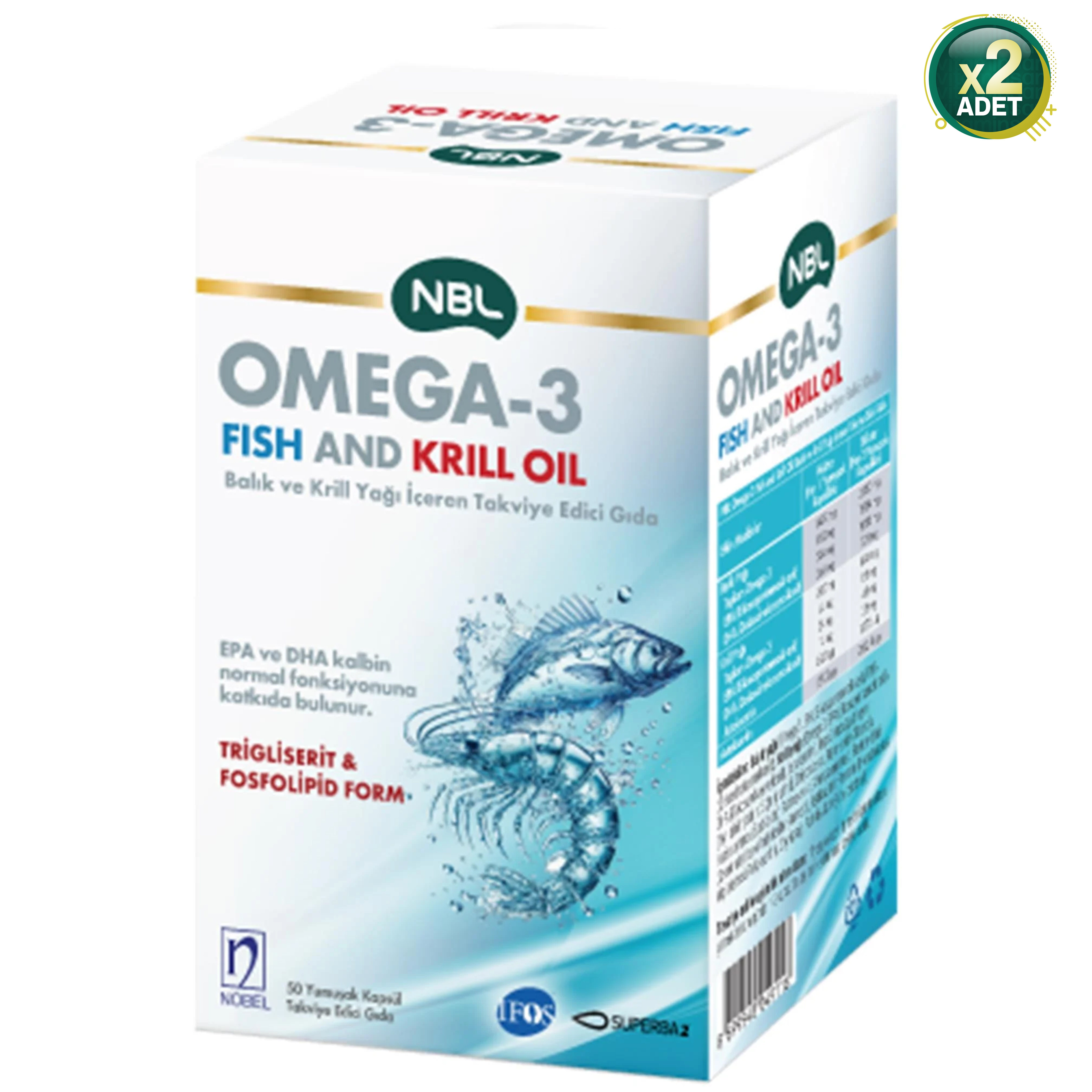 NBL Omega3 Fish/Krill Oil 50 Kapsül 2'li Paket