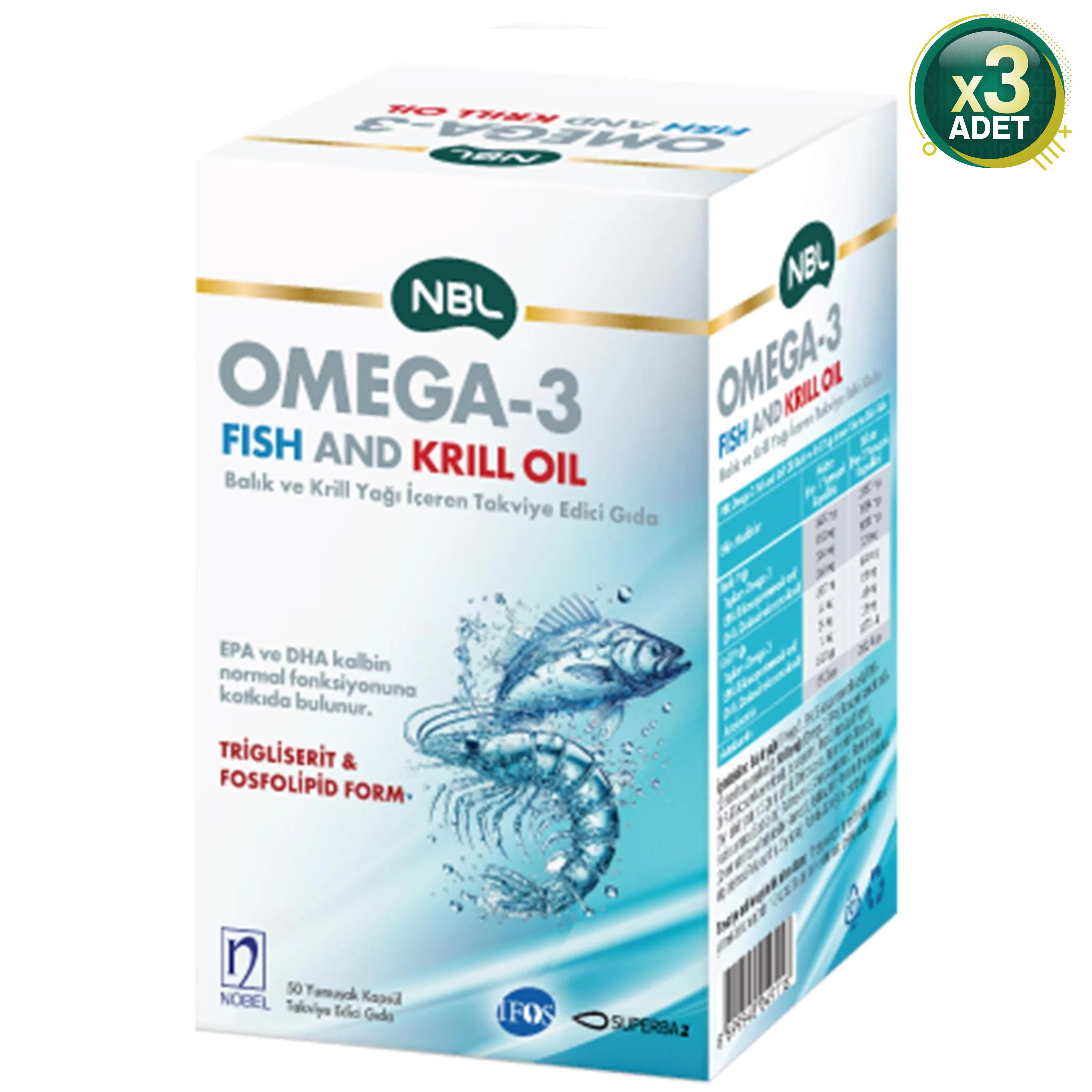 NBL Omega3 Fish/Krill Oil 50 Kapsül 3 Adet