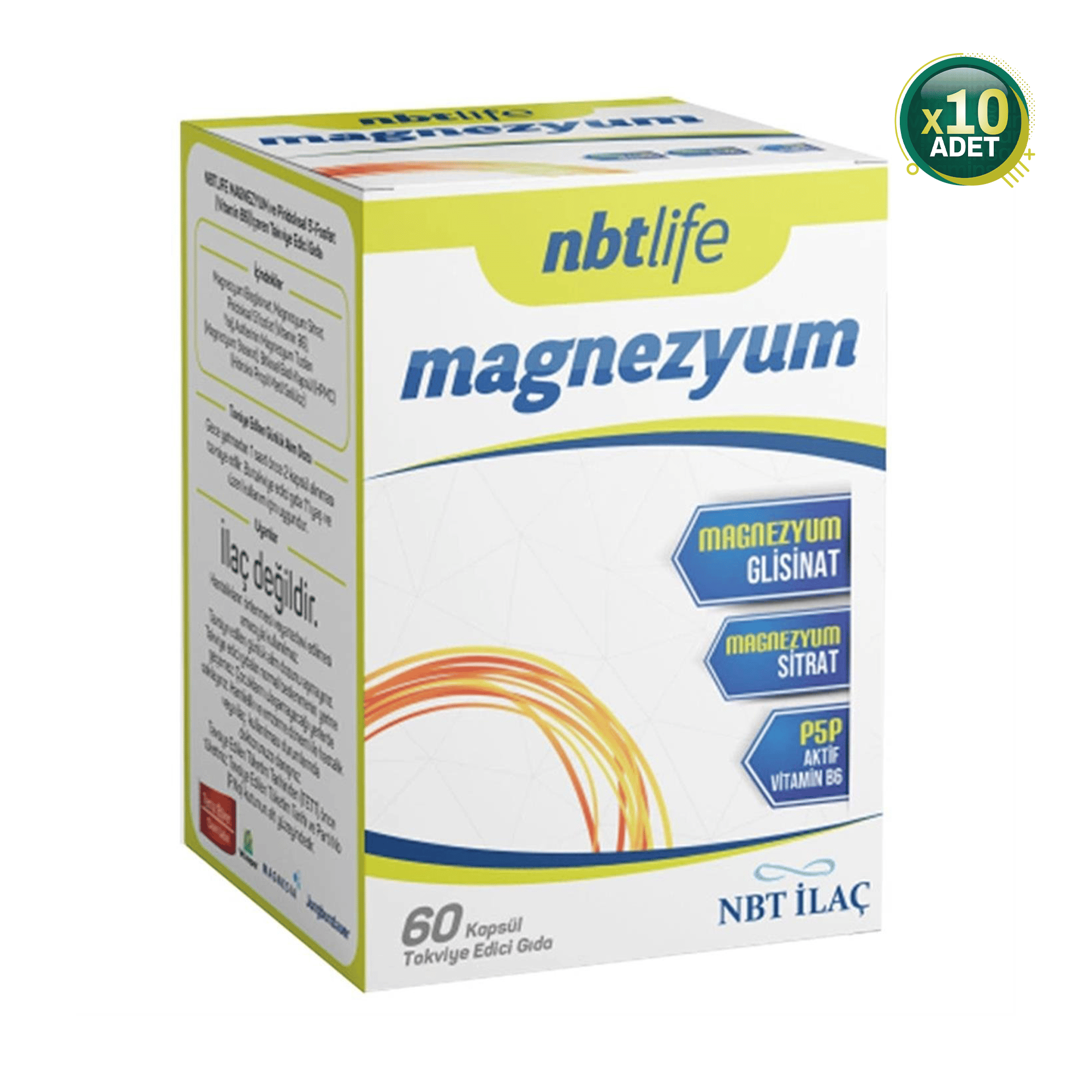 NBT İlaç Magnezyum P5P Takviye Edici Gıda 60 Kapsül 10 Adet