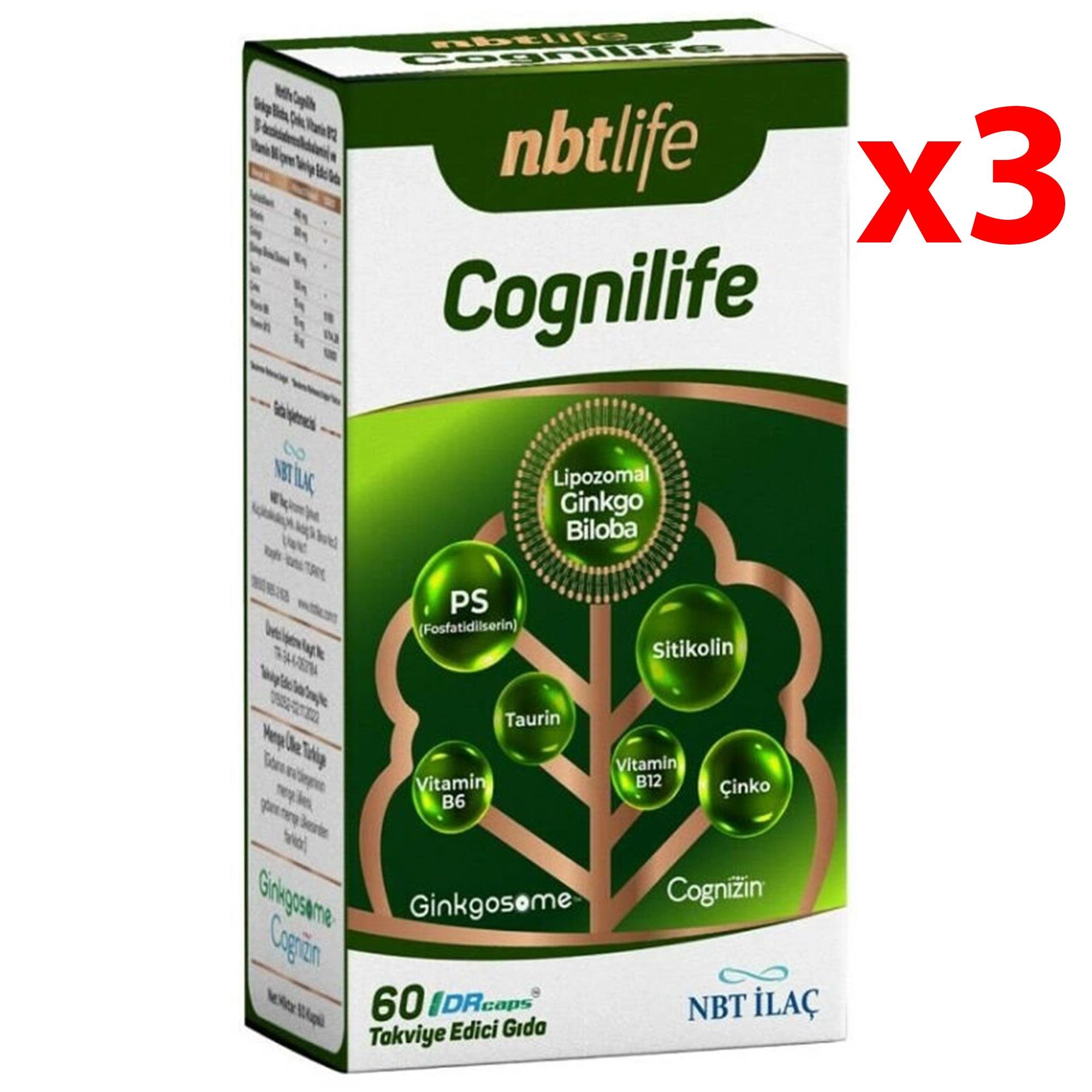 NBT Life Cognilife Takviye Edici Gıda 60 Kapsül 3 Adet