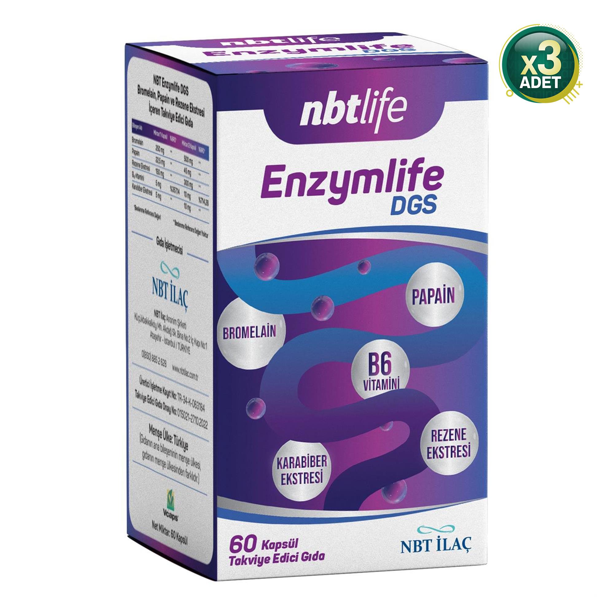 Nbt Life Enzymlife DGS Takviye Edici Gıda 60 Kapsül 3 Adet