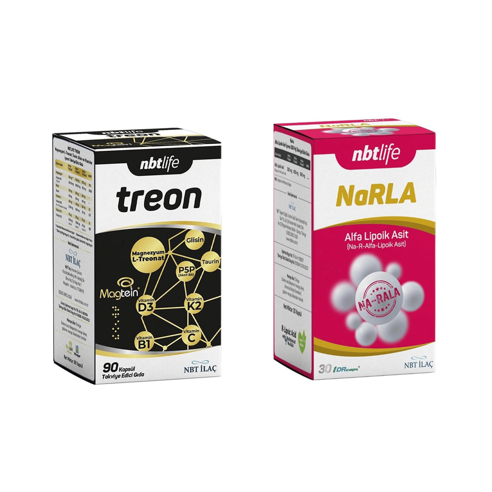 Nbt Life Treon Takviye Edici Gıda 90 Kapsül & Nbt Life Narla Alfa Lipoik Asit Takviye Edici Gıda 30 Kapsül