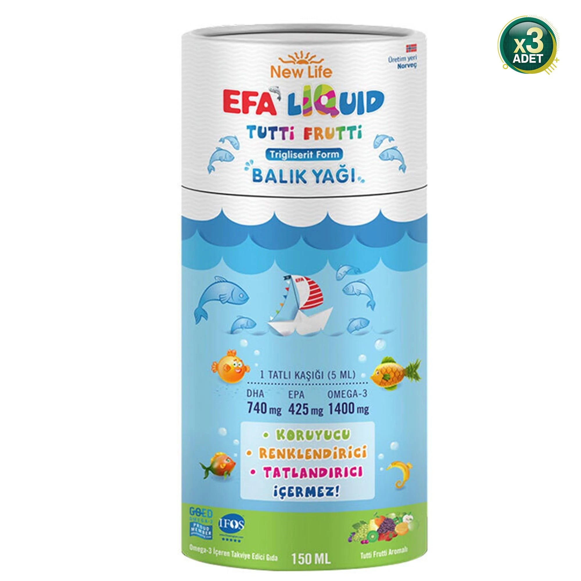 New Life EFA Liquid Tutti Frutti Balık Yağı Şurubu 150 ml 3 Adet