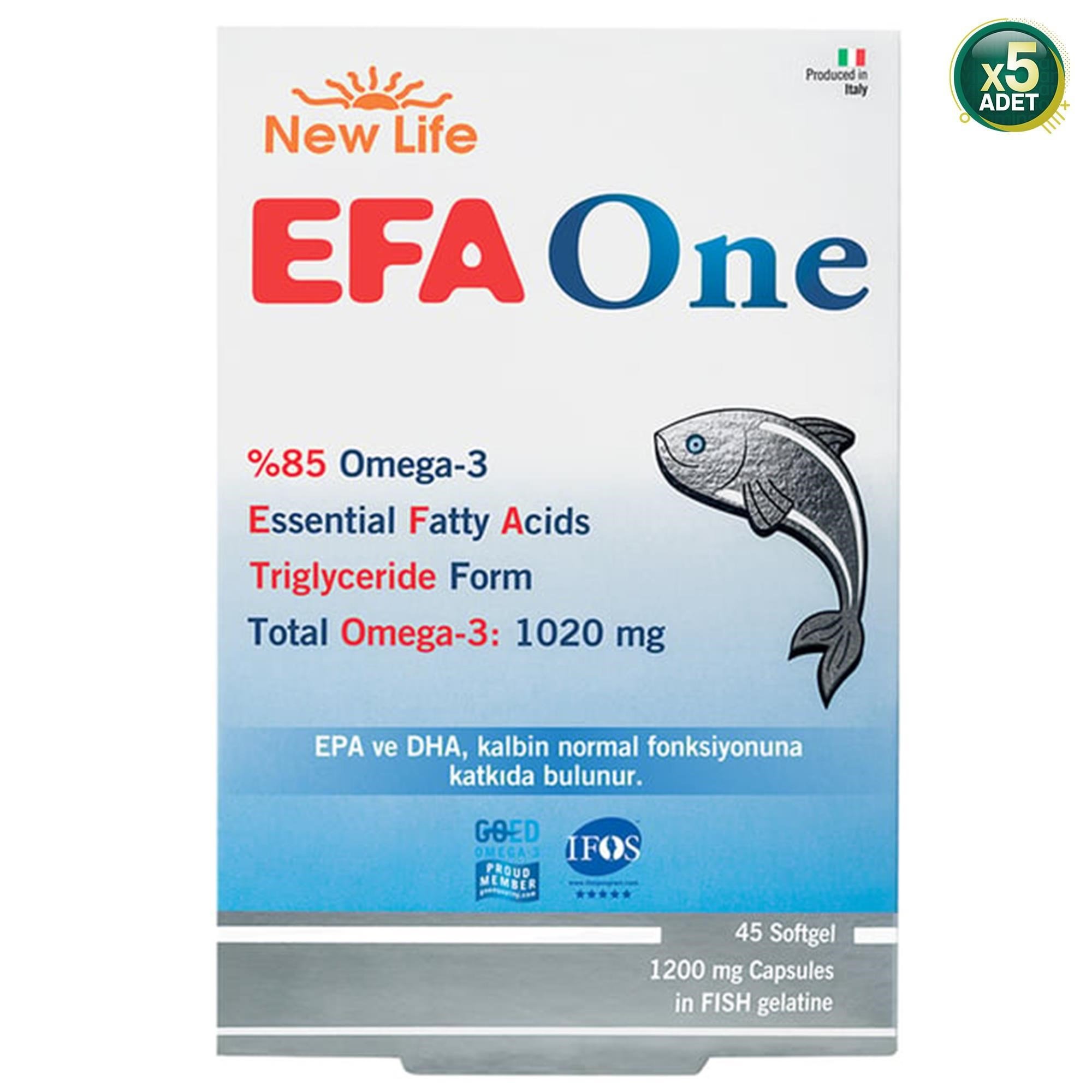 New Life Efa One Balık Yağı 45 Kapsül - 1020mg Omega 3 - 580mg EPA - 390mg DHA 5'li (MF-66862-5) 